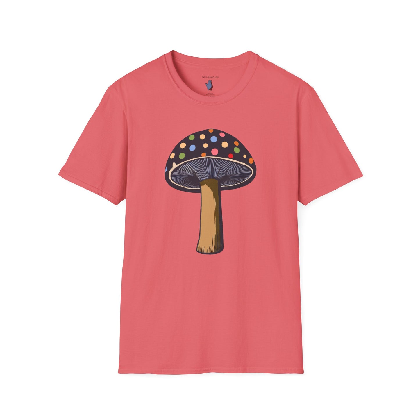Multi Color Polka Dot Mushroom Graphic Art Tee - 100% Cotton T-Shirt