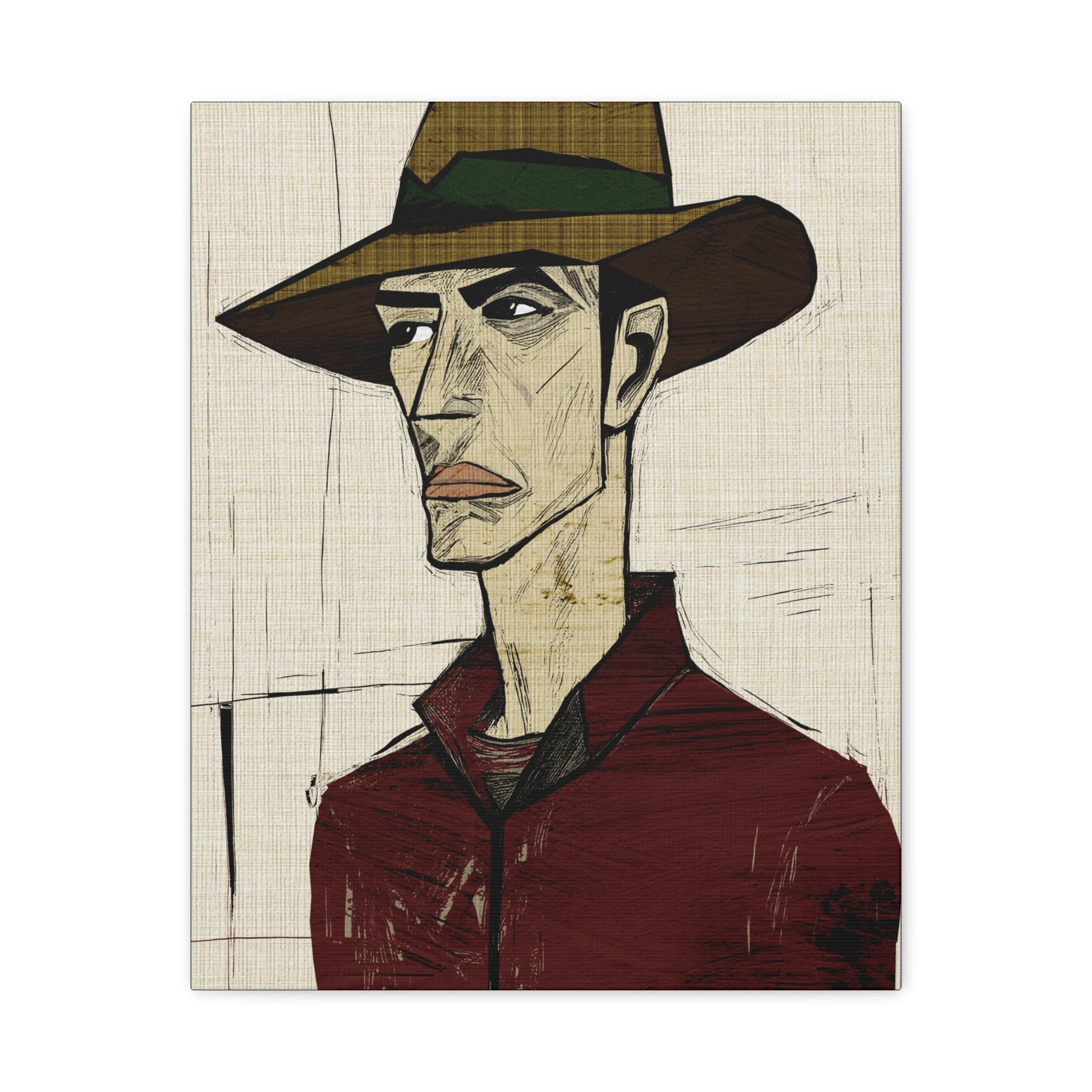 Abstract Cowboy Portrait Collaborative Modern Art Print Number Two - Matte Canvas, Stretched, 1.25"