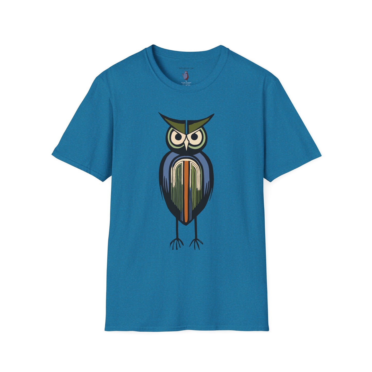 Midwest Modern Serious Striped Owl Graphic Art Tee - 100% Cotton T-Shirt