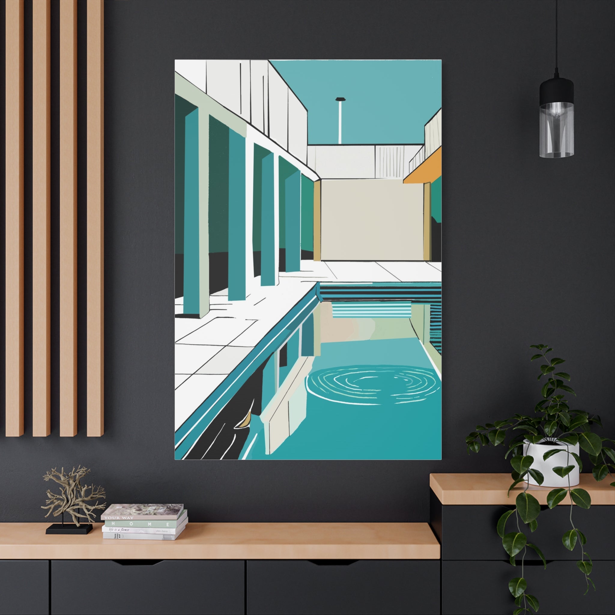 Mid Century Modern Inspired Pool Number One - Matte Canvas, Stretched, 1.25"