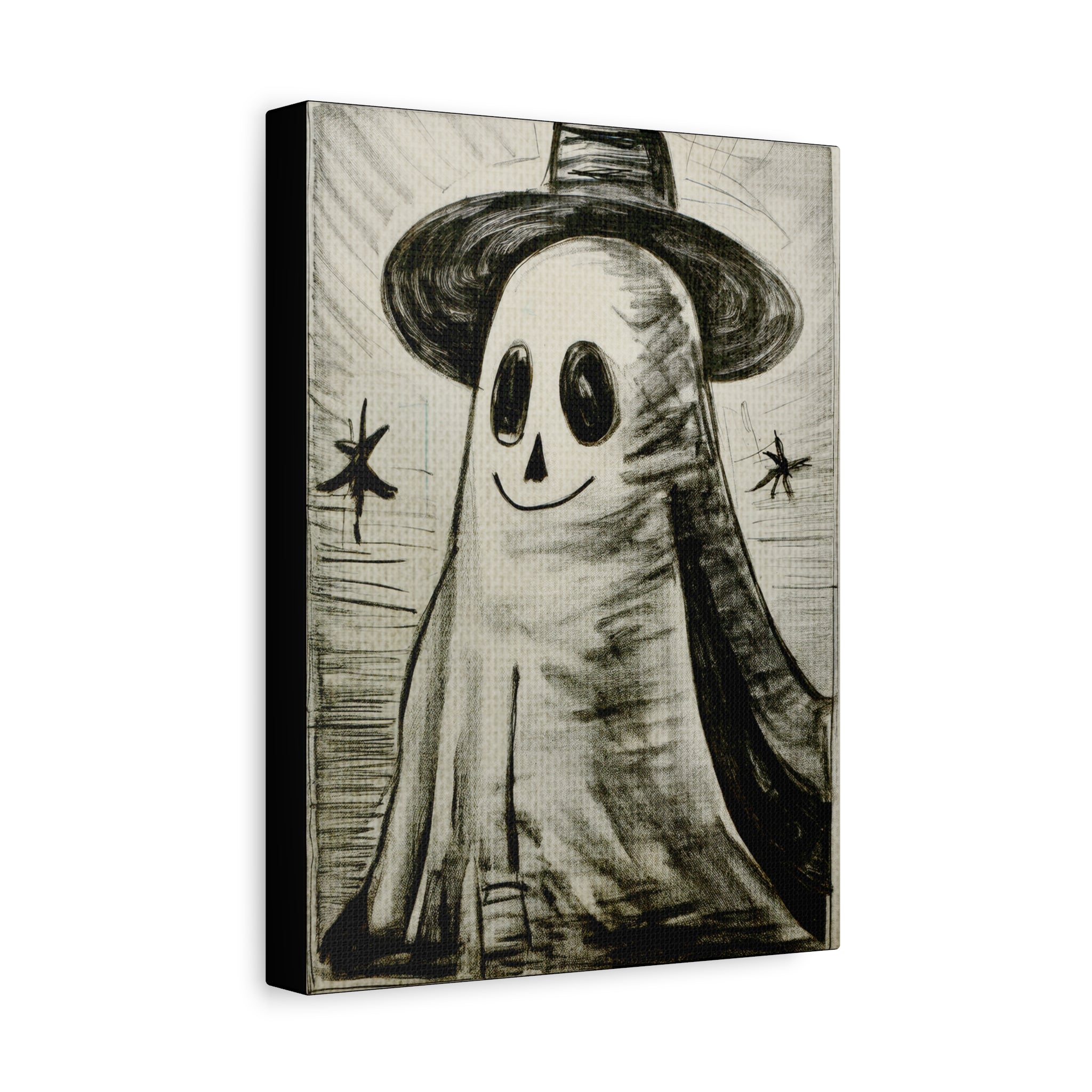Black and White Charcoal Ghost with Smile Art Print  - Matte Canvas, Stretched, 1.25"