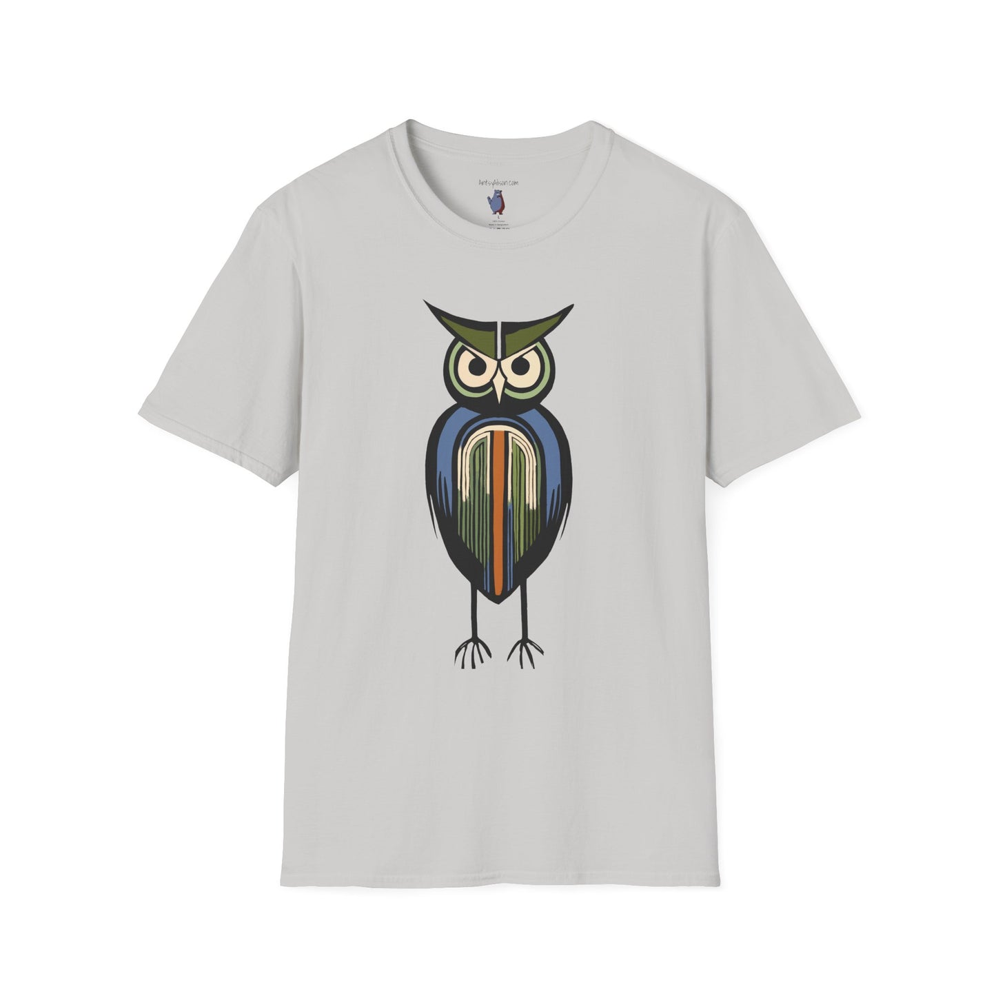 Midwest Modern Serious Striped Owl Graphic Art Tee - 100% Cotton T-Shirt