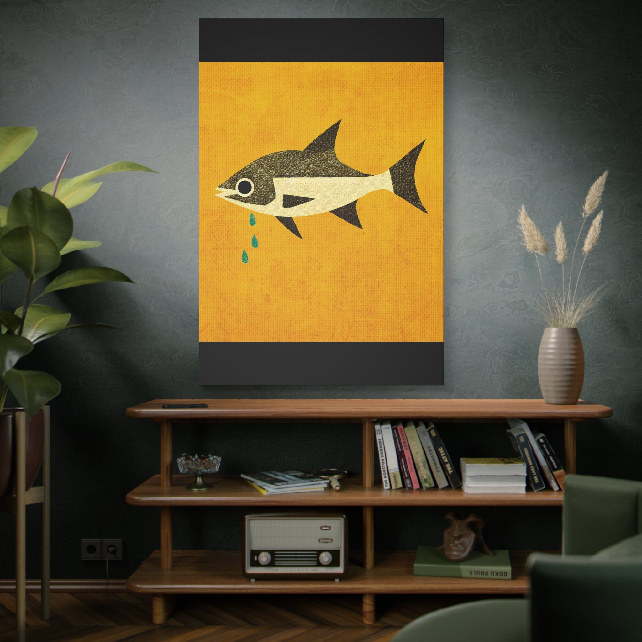 Don't Cry Mod Abstract Fish Art Print - Matte Canvas, Stretched, 1.25"