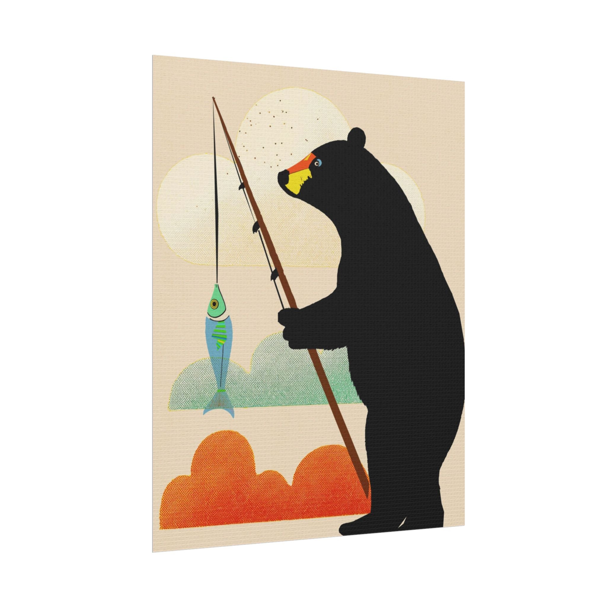 Fishing Bear with Catch Art Print Rolled Poster | Fishing, Bears