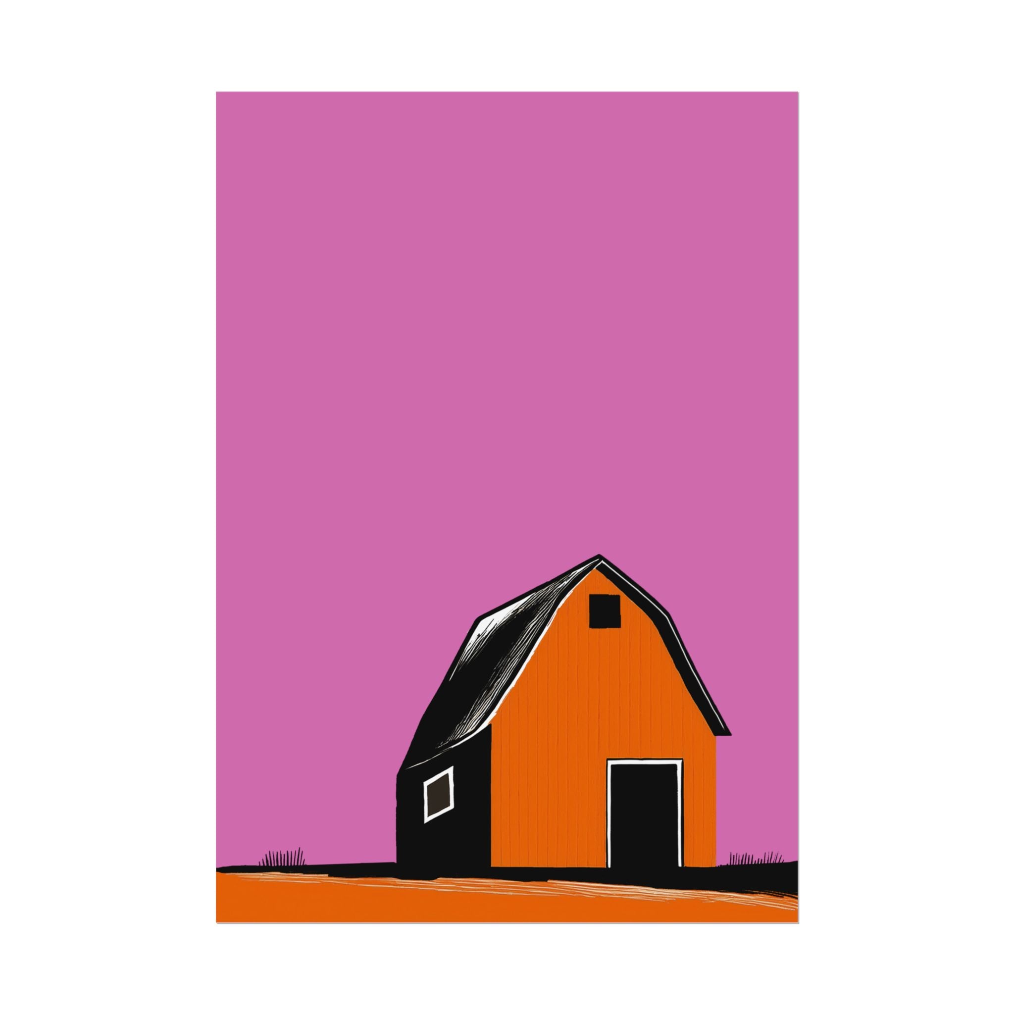 Midwest Modern Prairie Orange Barn Landscape Rolled Poster | Wall Art, Midwest Mod, Prairie, Landscape, Barn