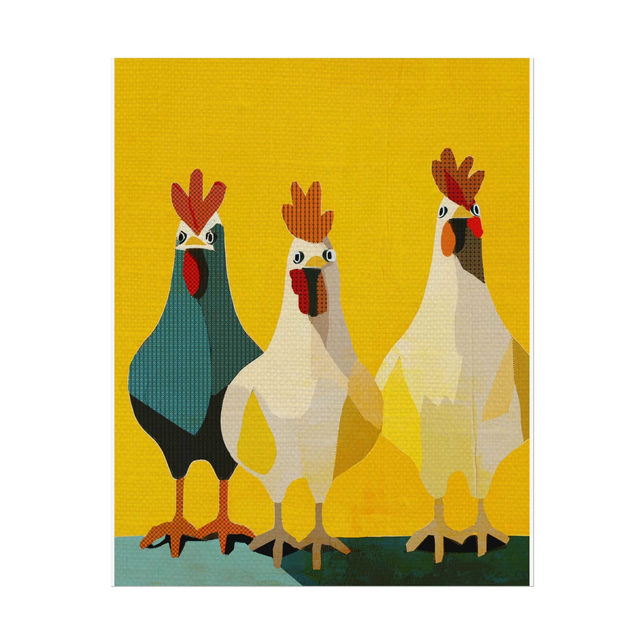 Midwest Modern Pop Art Chicken Trio Two Print Rolled Poster | Farmhouse Wall Art, Rustic Decor, Animal Print, Kitchen Decor, Gift For Chicken Lovers
