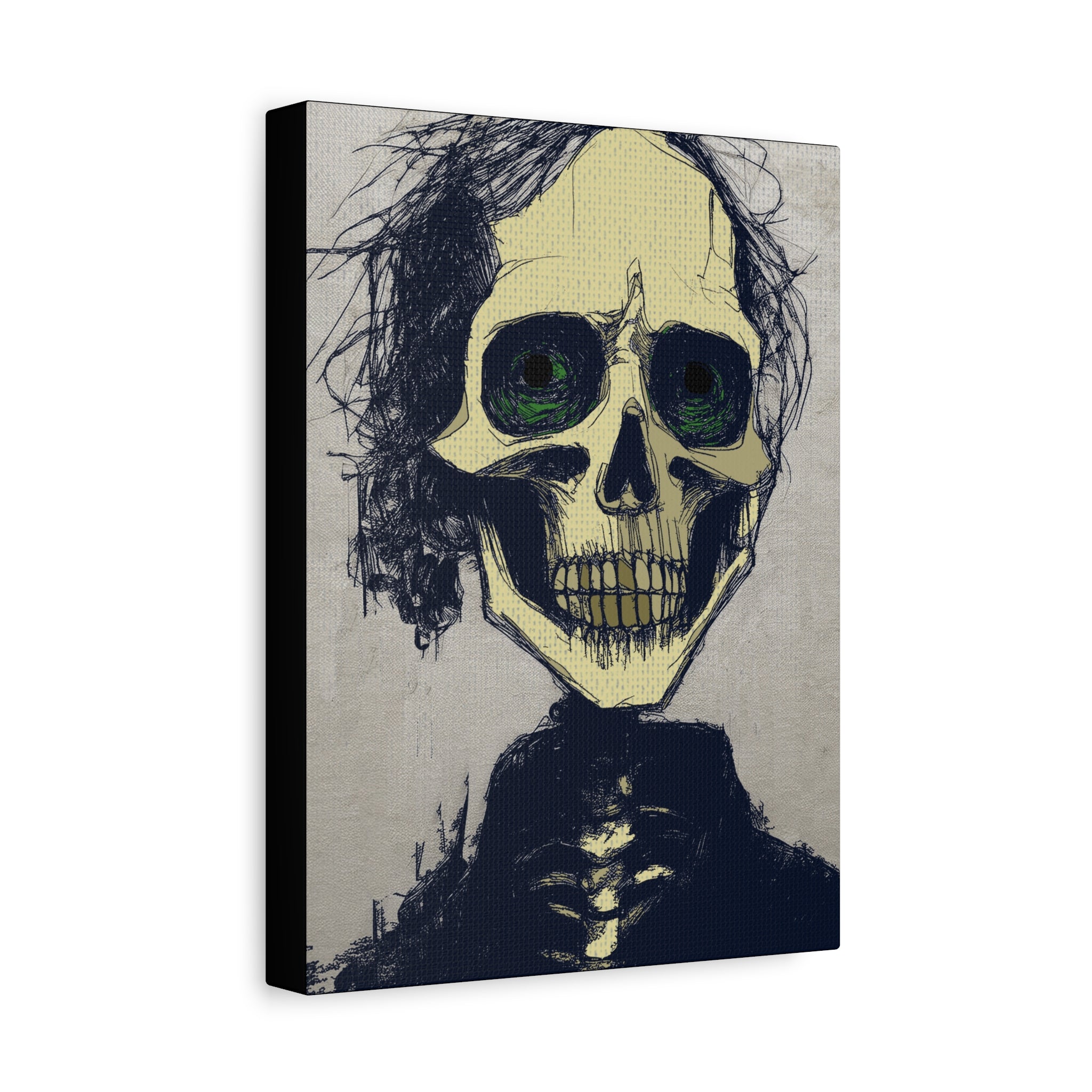Crazy Hair Skeleton Art Print  - Matte Canvas, Stretched, 1.25"