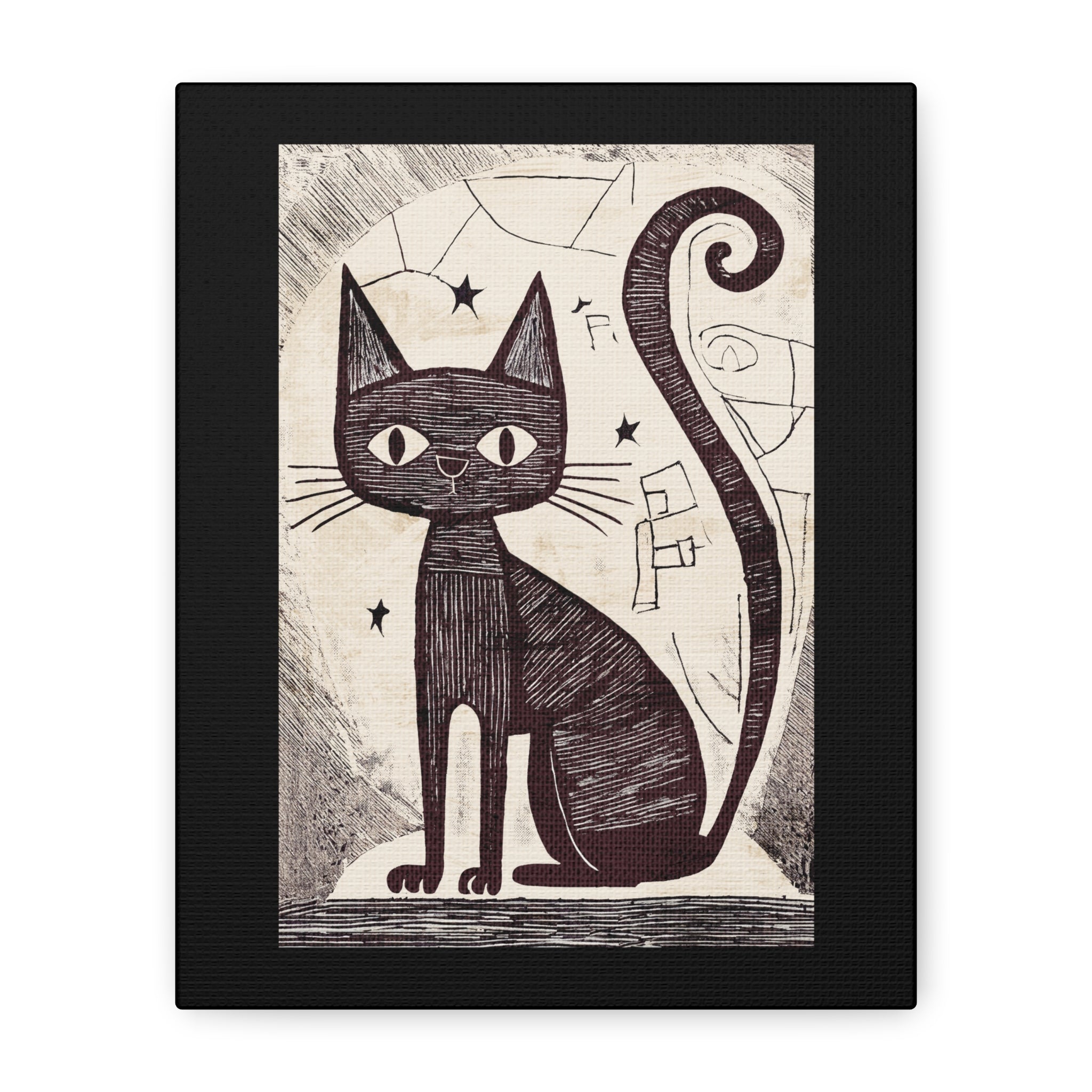 Abstract Black Cat Scratch Art Print - Matte Canvas, Stretched, 1.25"
