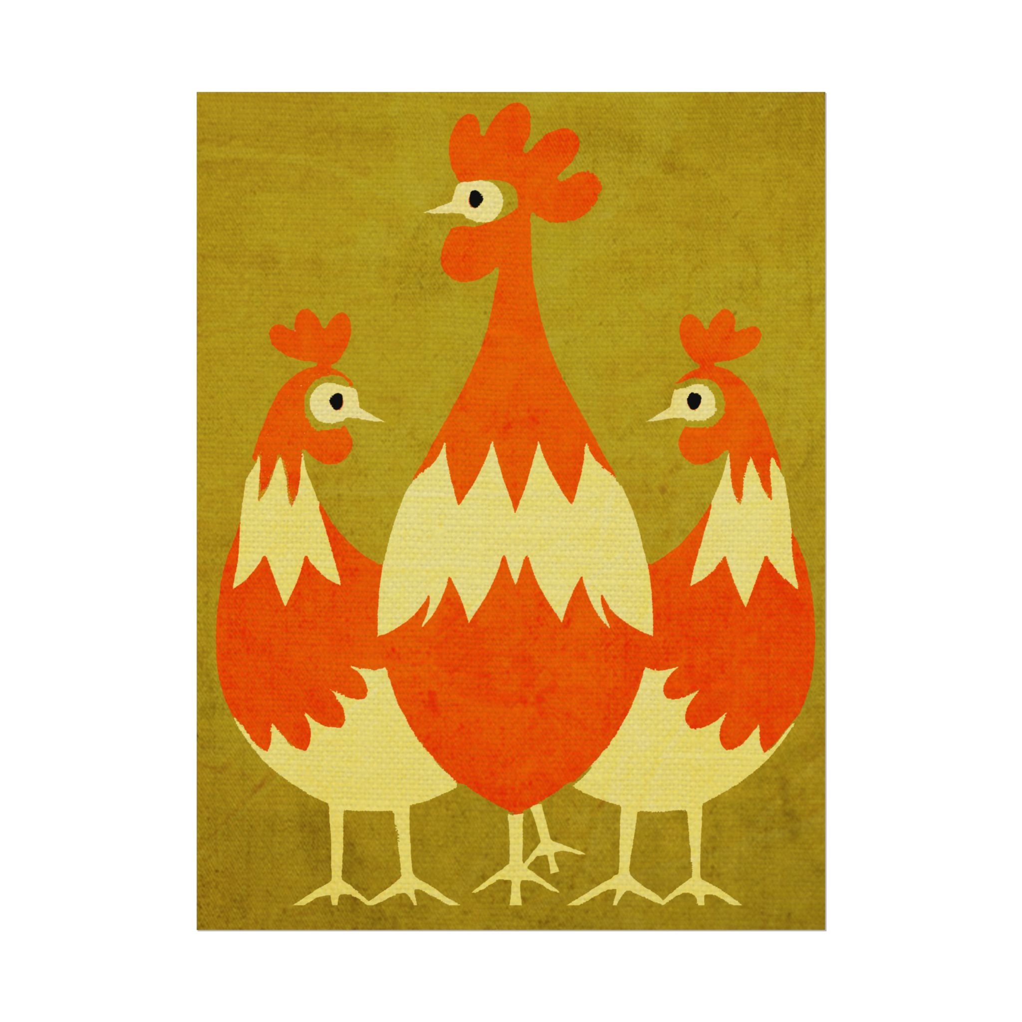 Midwest Modern Pop Art Chicken Trio Print Rolled Poster | Farmhouse Wall Art, Rustic Decor, Animal Print, Kitchen Decor, Gift For Chicken Lovers