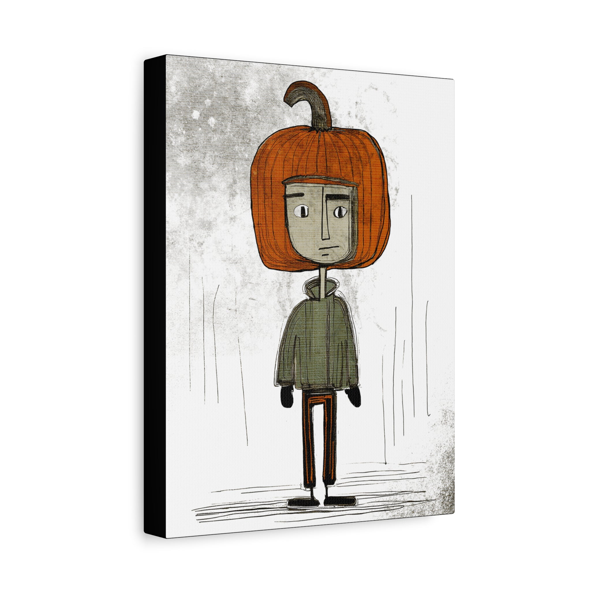 Halloween Seasonal Midwest Mod Pumpkin Boy #3 Art Print  - Matte Canvas, Stretched, 1.25"