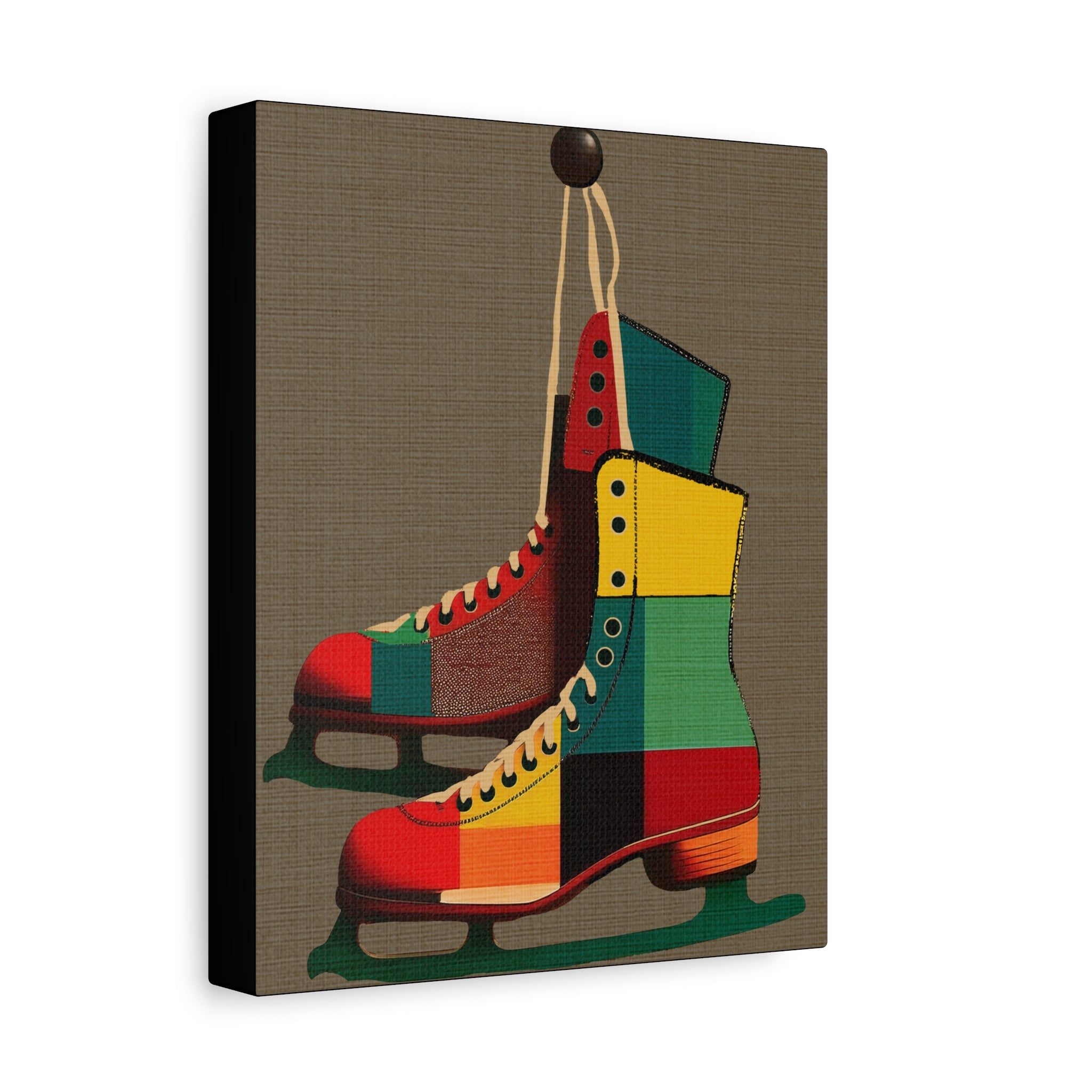 Midwest Mod Seasonal Winter Art Print Pair of Ice Skates in Plaid - Matte Canvas, Stretched, 1.25"