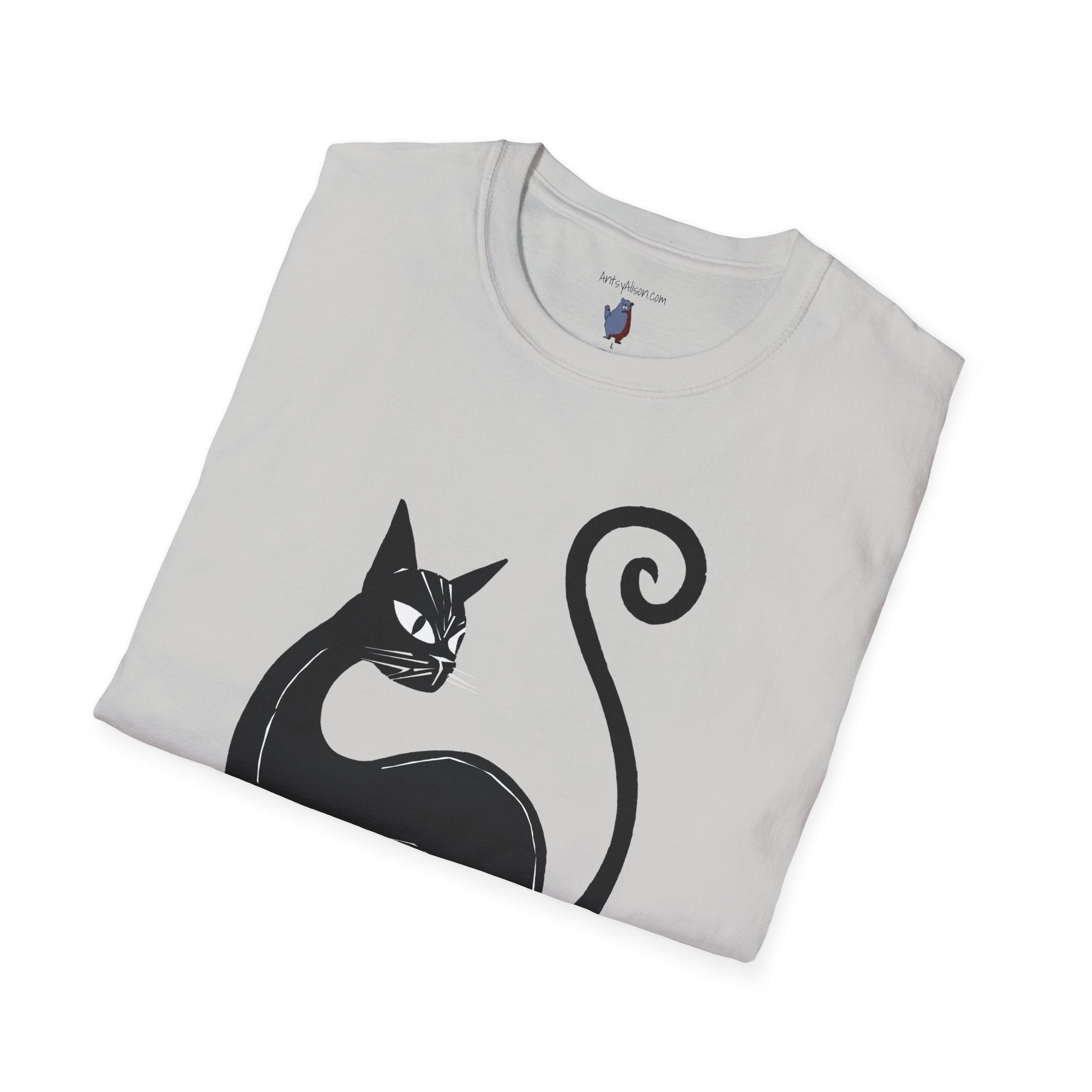 Black Cat with an Attitude Graphic Art Tee - 100% Cotton T-Shirt