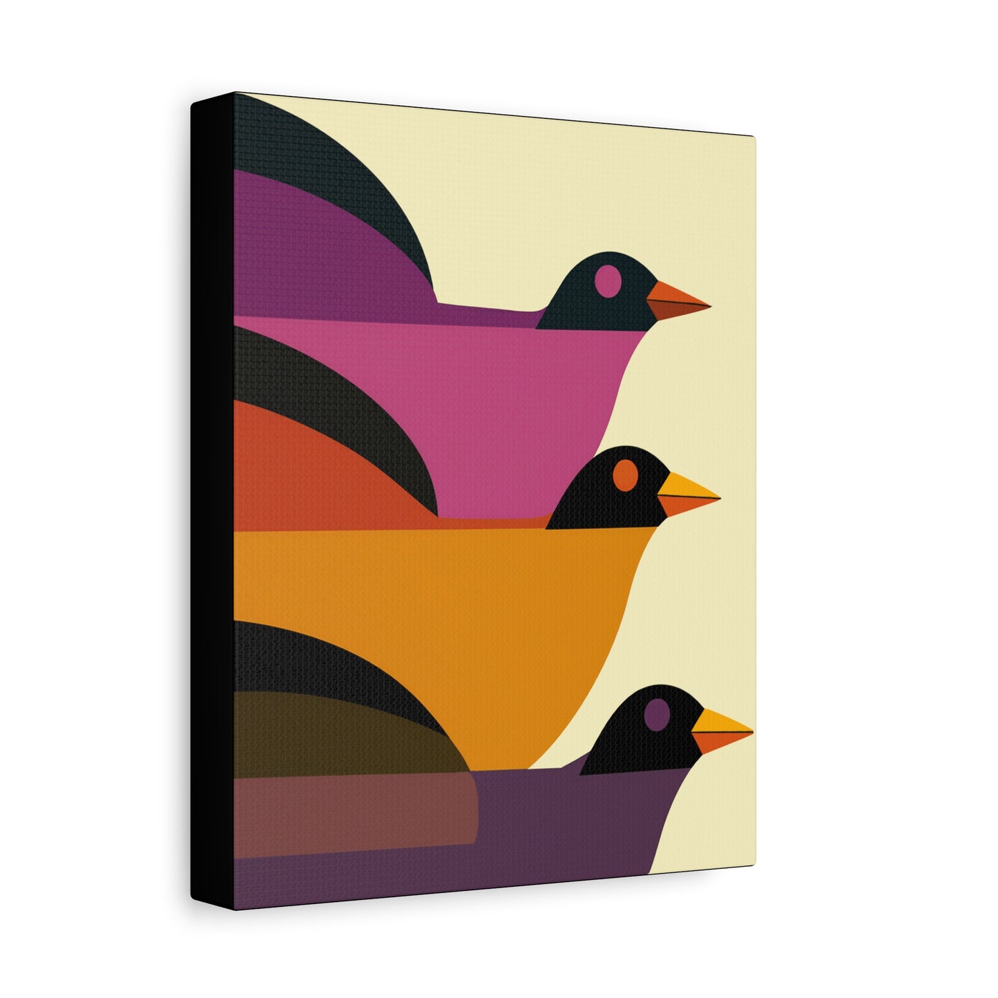 Midwest Modern Retro Bird Trio Pop Art Print - Matte Canvas, Stretched, 1.25"