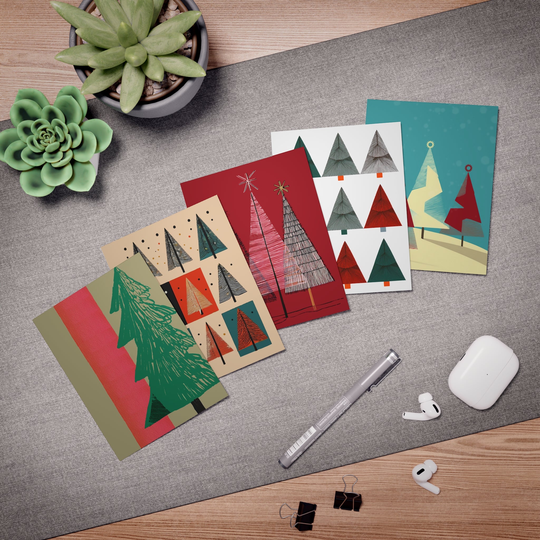 Festive Multi-Design Holiday Trees Greeting Card (5-Pack) - Christmas & Holiday Collection