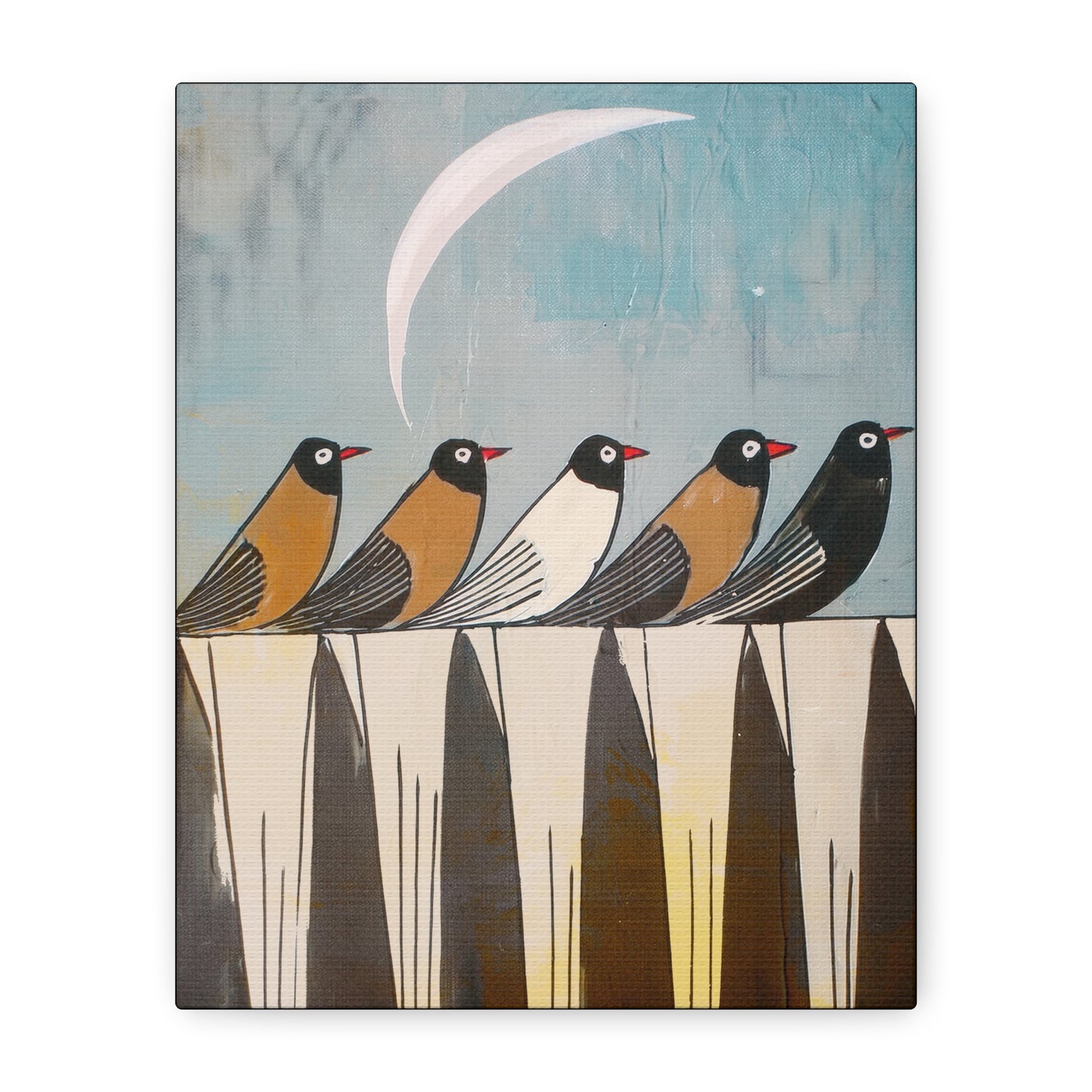 Midwest Modern Birds on a Fence Art Print - Matte Canvas, Stretched, 1.25"