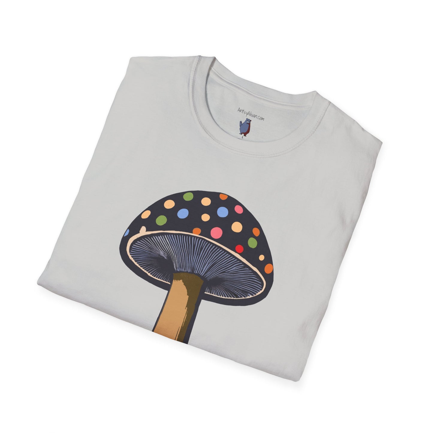Multi Color Polka Dot Mushroom Graphic Art Tee - 100% Cotton T-Shirt