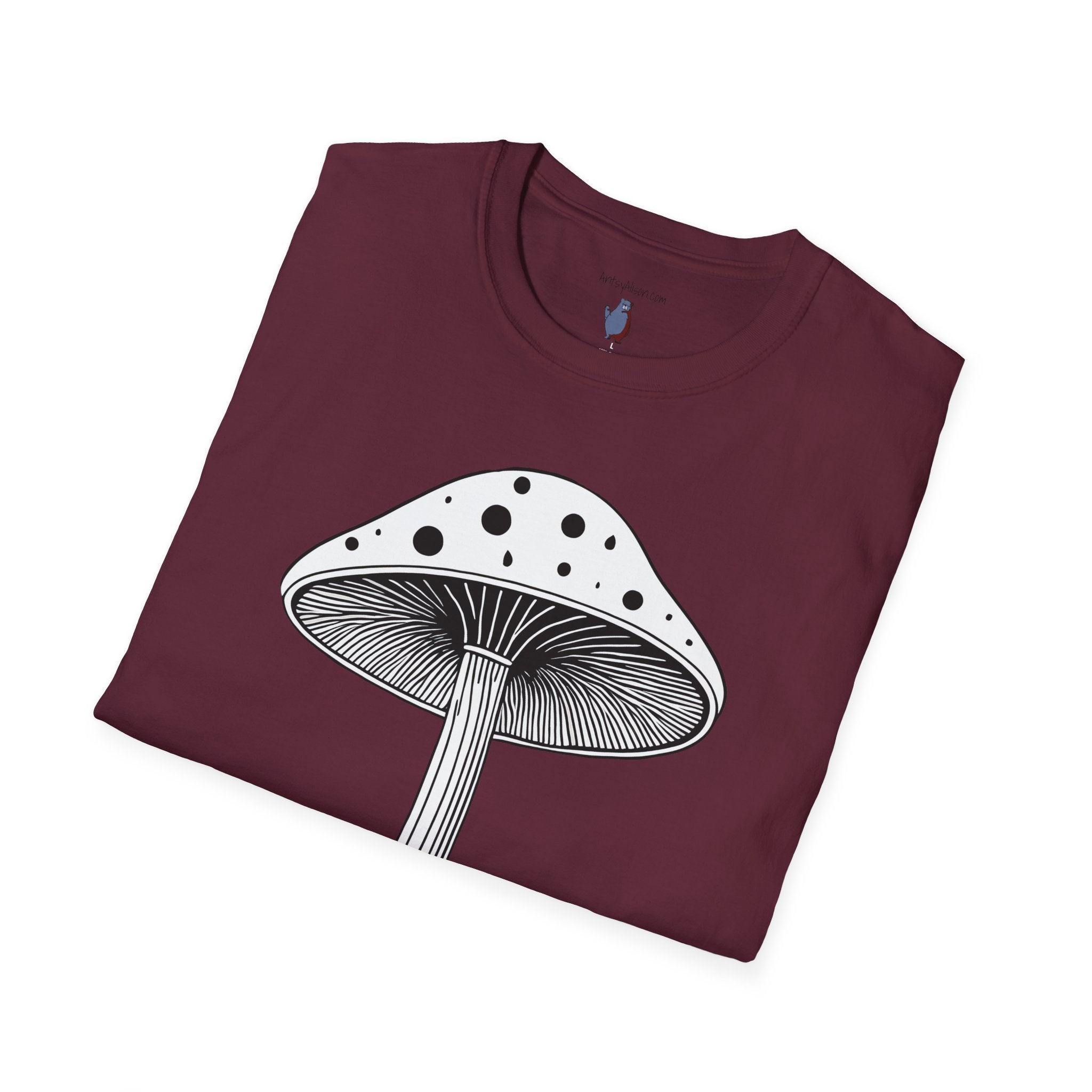 Black and White Mushroom Graphic Art Tee - 100% Cotton T-Shirt