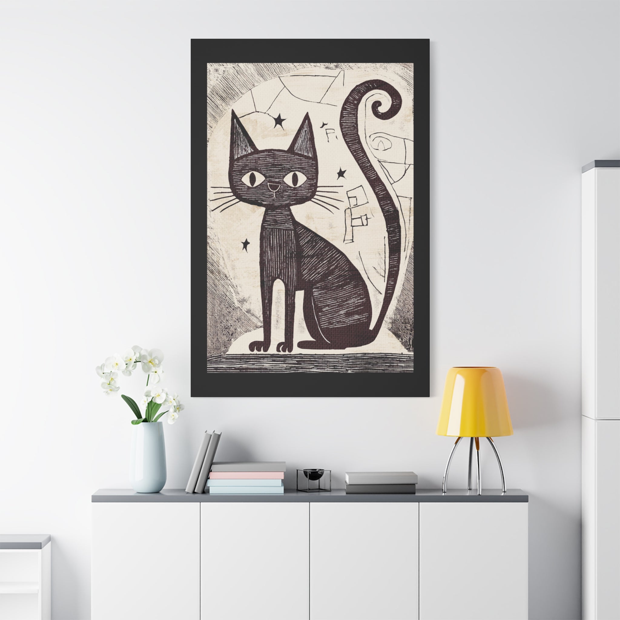Abstract Black Cat Scratch Art Print - Matte Canvas, Stretched, 1.25"