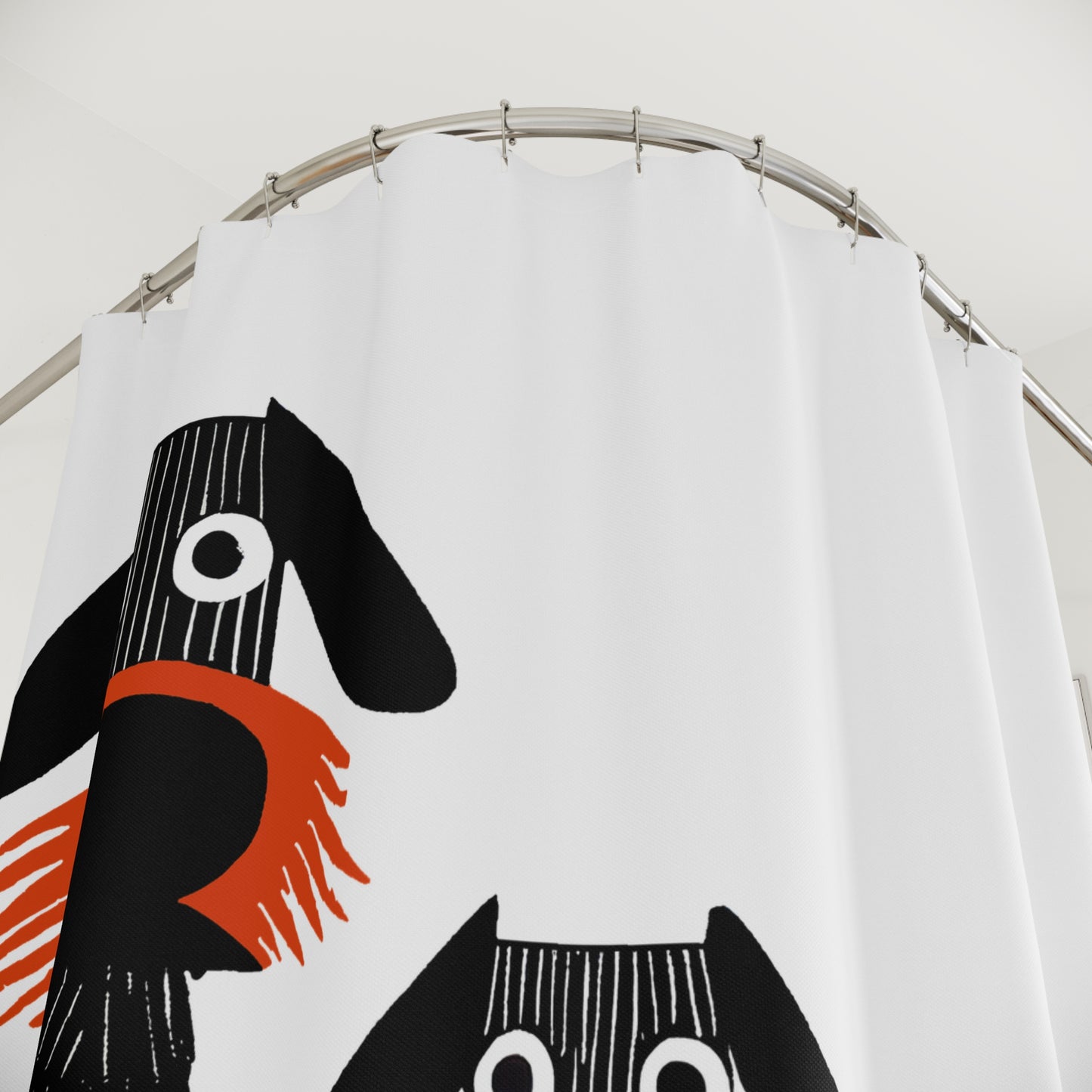 Retro Inspired Wide Eyed Dogs Shower Curtain Orange Gradient