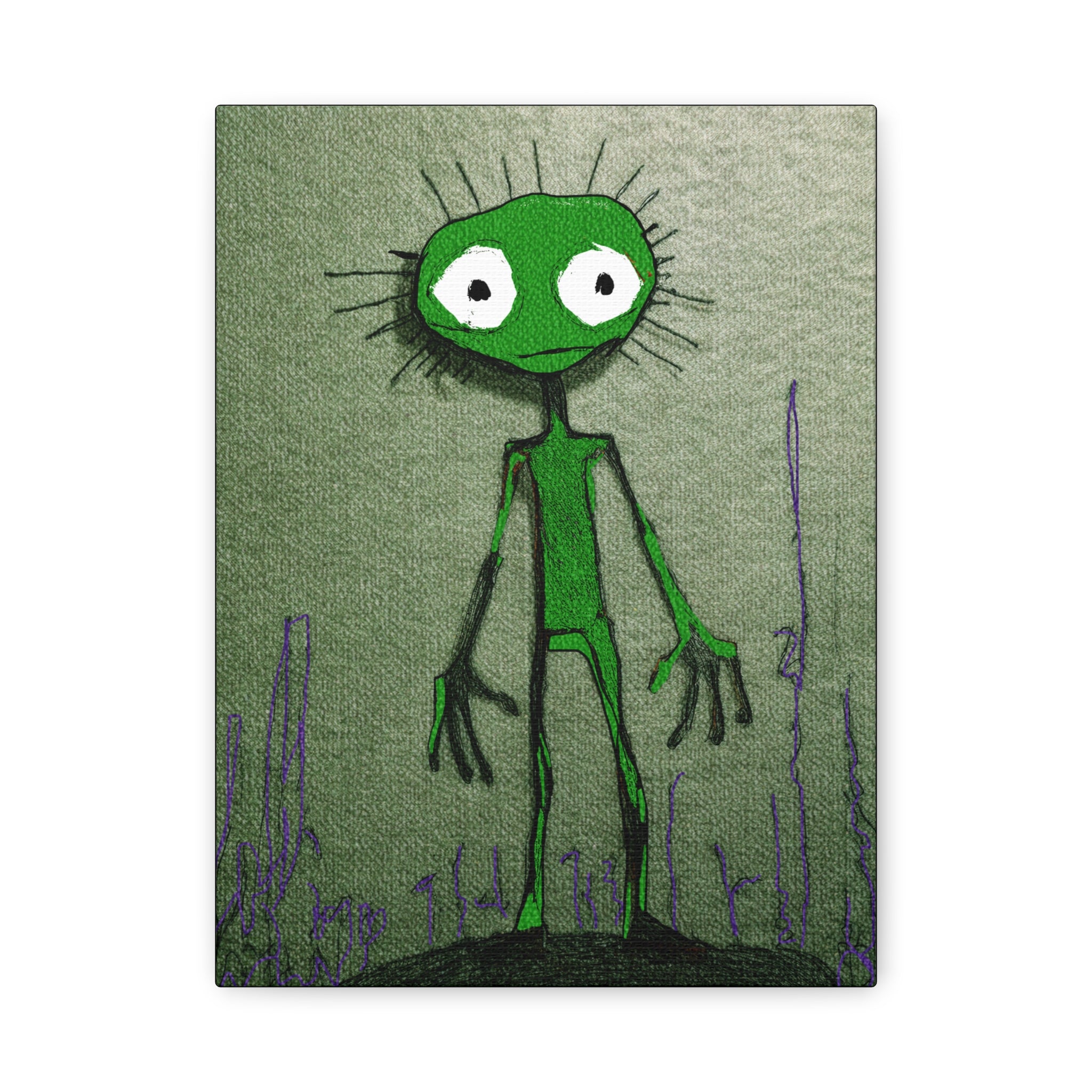 Halloween Seasonal Midwest Mod Green Creature Monster Pop Art Print  - Matte Canvas, Stretched, 1.25"
