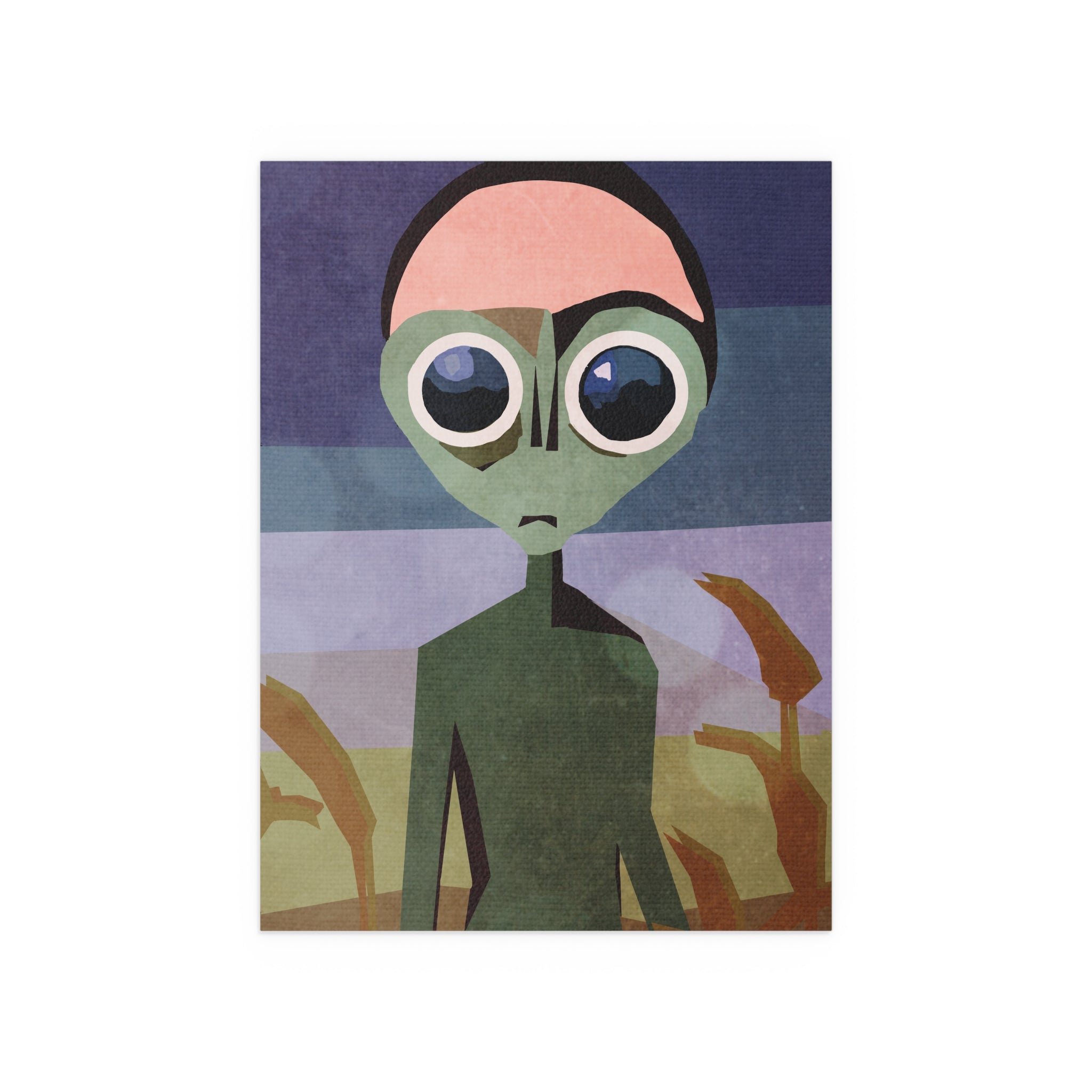 Midwest Mod Wide Eyed Alien in Cornfield Seasonal Silk Poster, Indoor and Outdoor Decor, Unique Home Decor, Seasonal Decor, Halloween, Alien