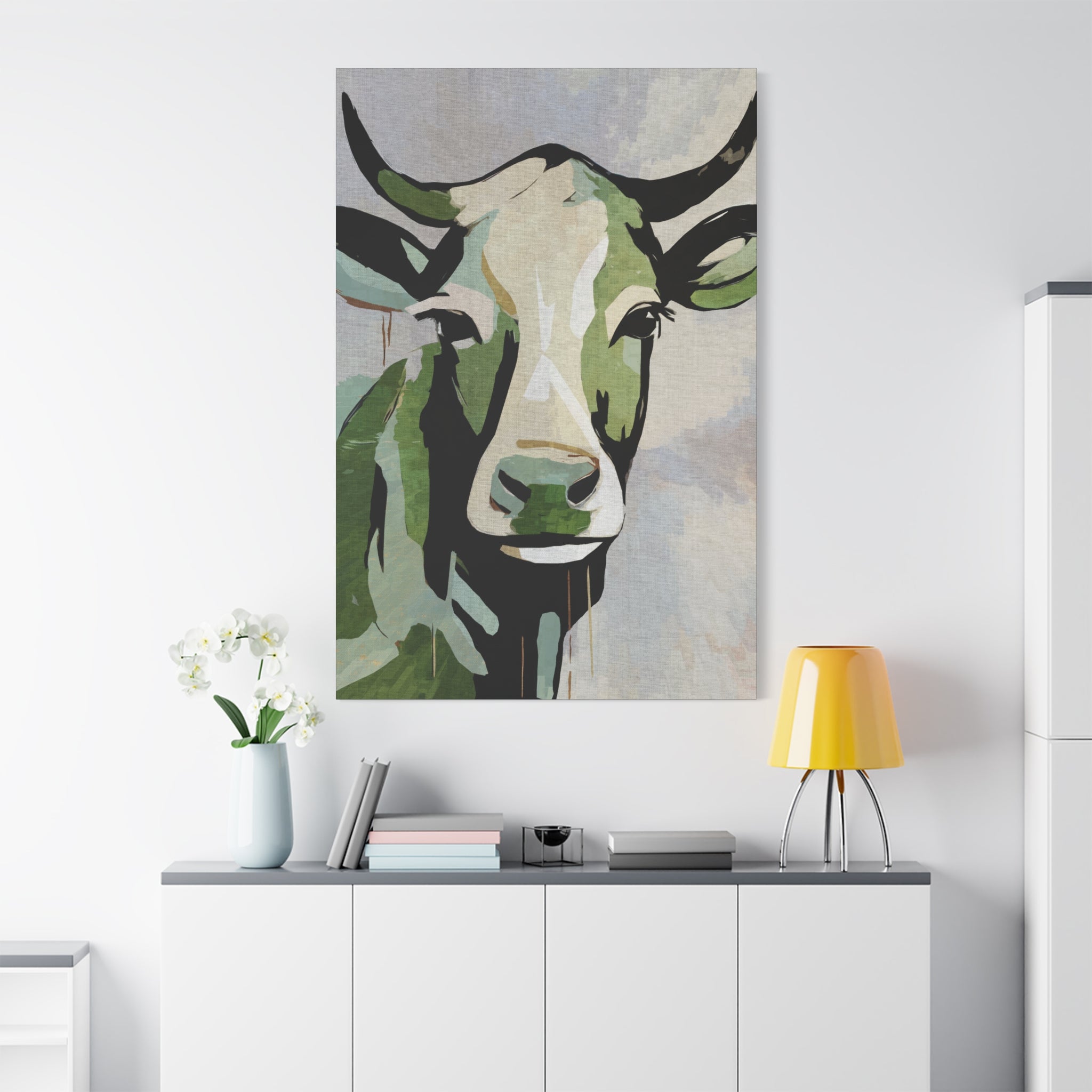 He Is A Boss - Modern Abstract Cow Portrait - Matte Canvas, Stretched, 1.25"