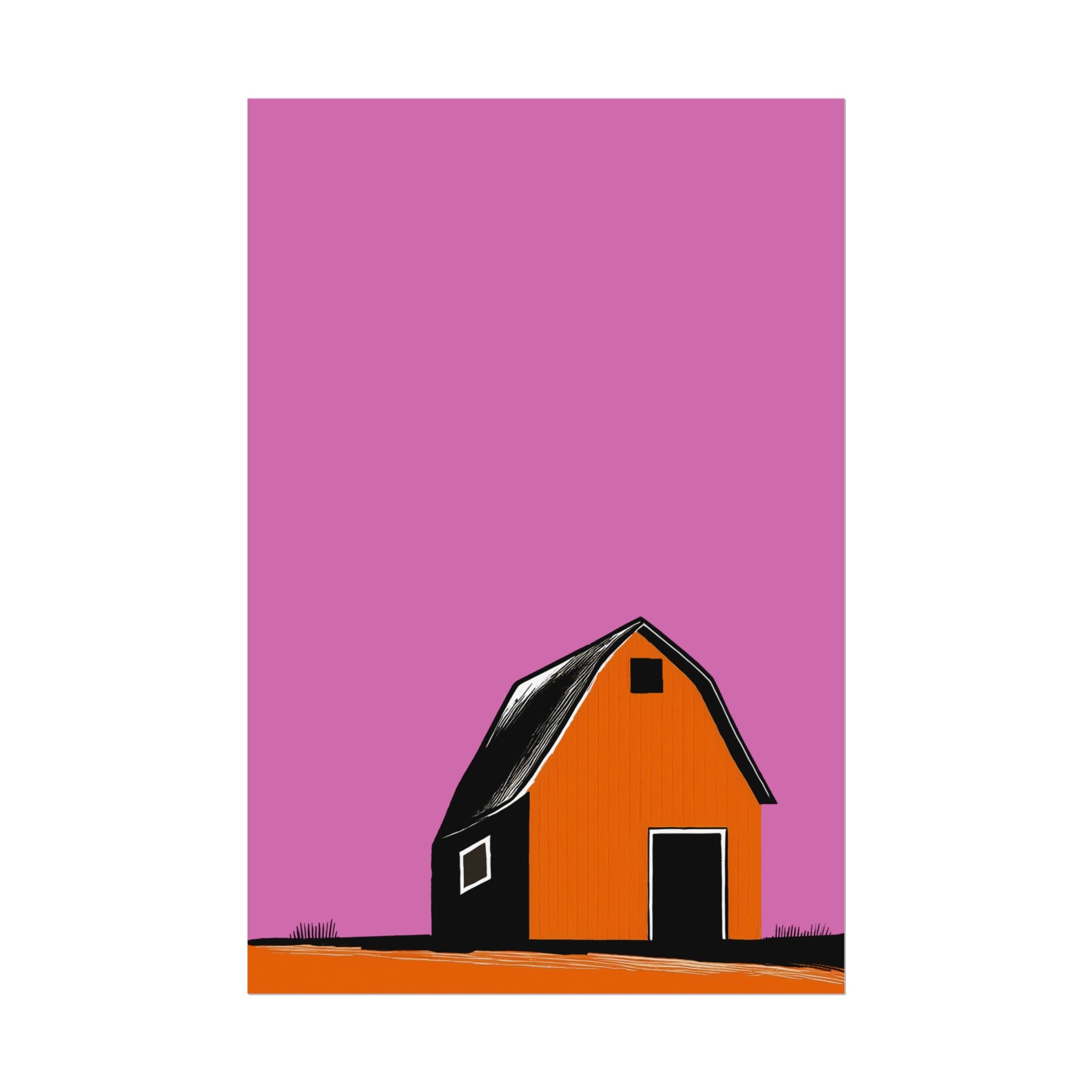 Midwest Modern Prairie Orange Barn Landscape Rolled Poster | Wall Art, Midwest Mod, Prairie, Landscape, Barn