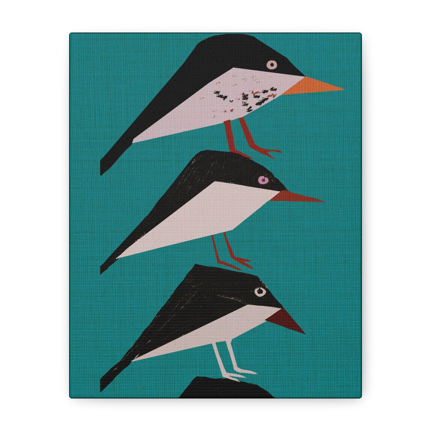 Midwest Modern Retro Stack of Birds In Turquoise Art Print - Matte Canvas, Stretched, 1.25"
