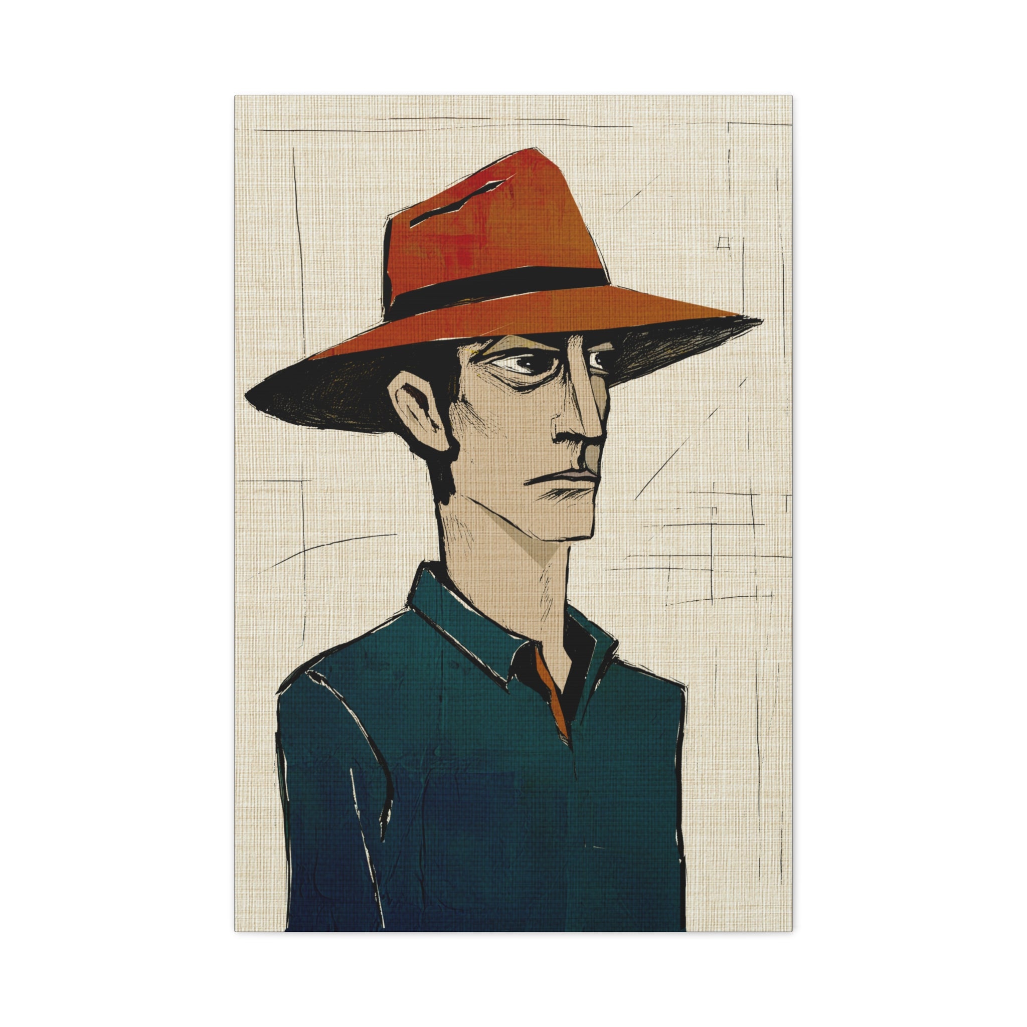 Abstract Cowboy Portrait Collaborative Modern Art Print Number One - Matte Canvas, Stretched, 1.25"