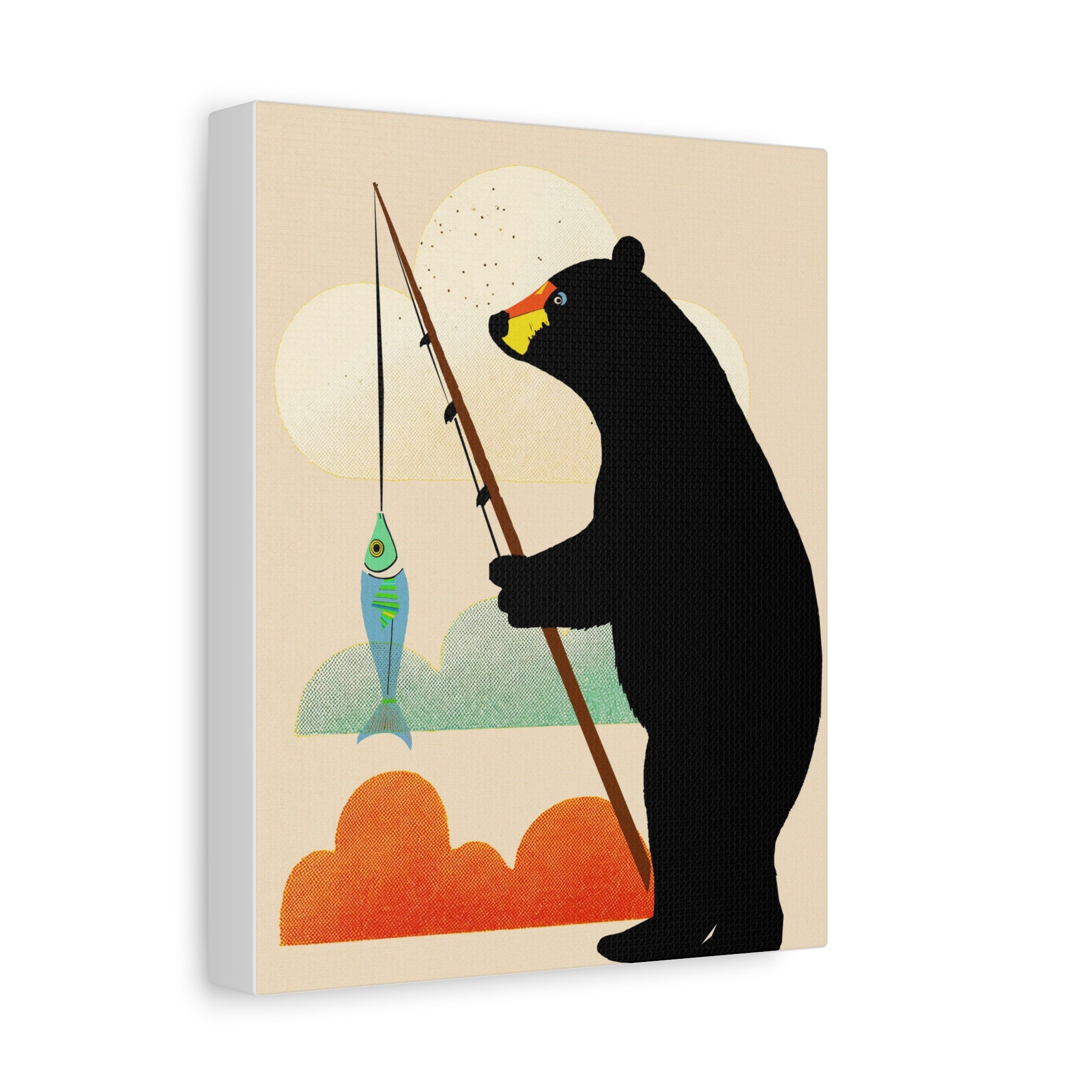 Fishing Bear with Catch Graphic Art Print - Matte Canvas, Stretched, 1.25"