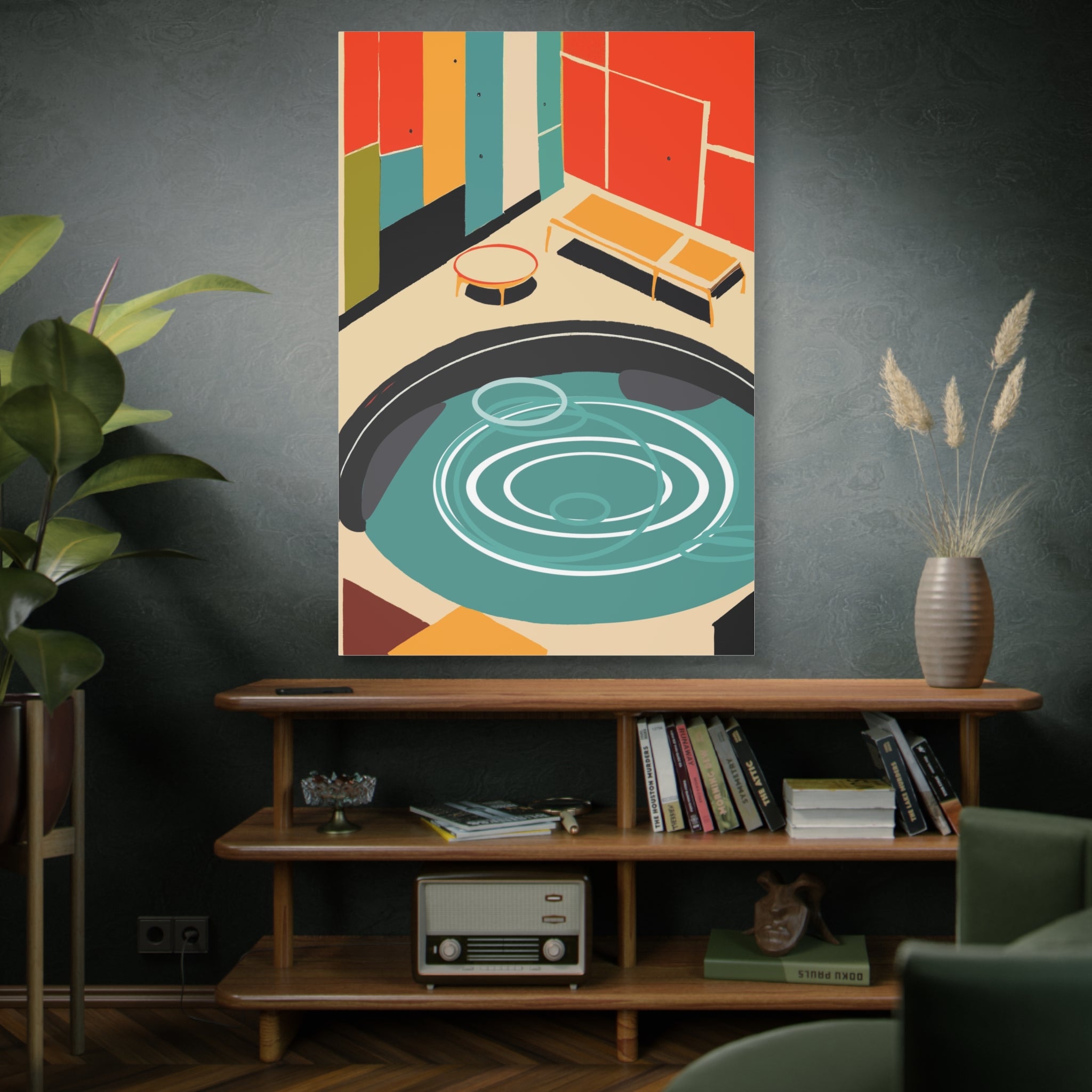 Mid Century Modern Inspired Pool Number Two - Matte Canvas, Stretched, 1.25"