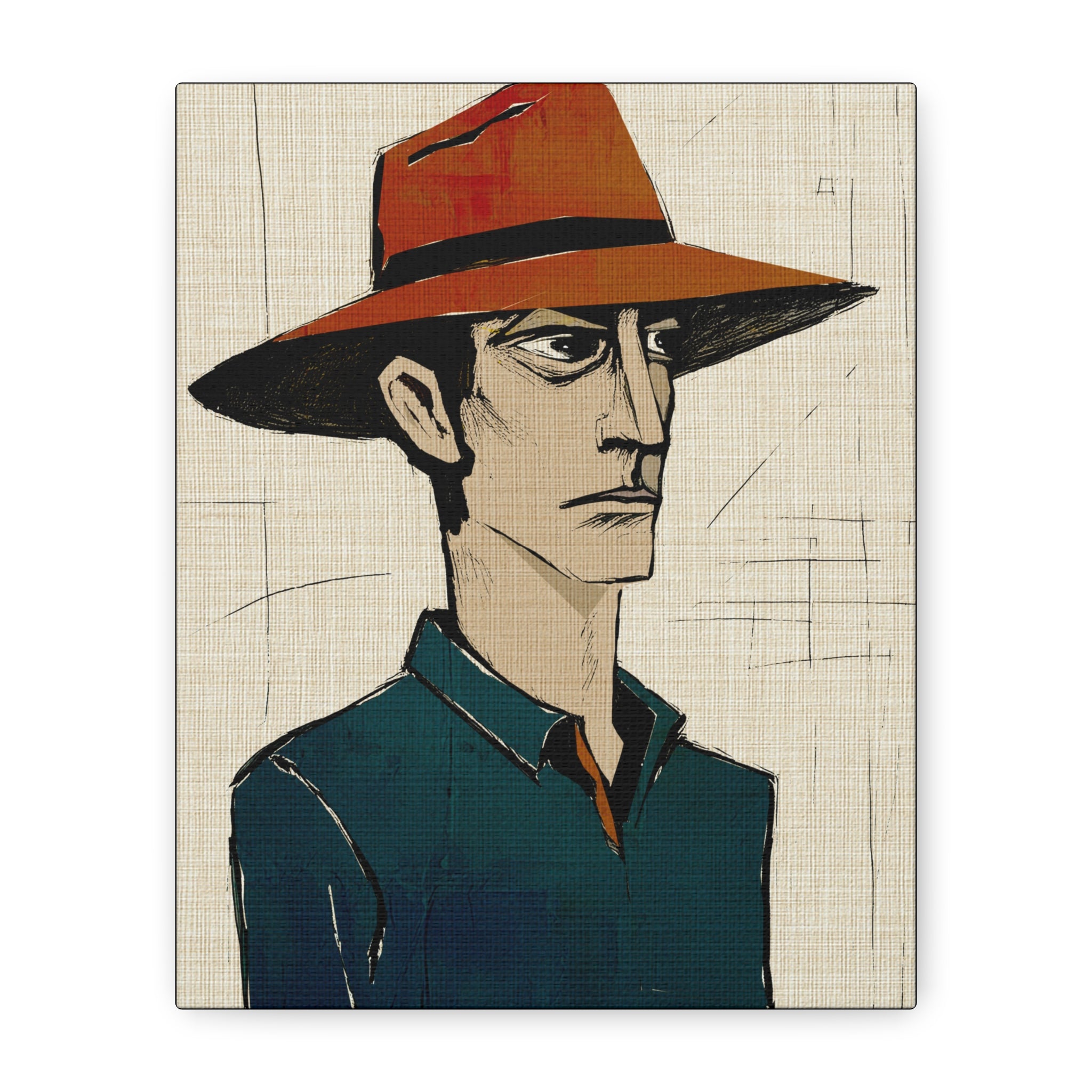 Abstract Cowboy Portrait Collaborative Modern Art Print Number One - Matte Canvas, Stretched, 1.25"