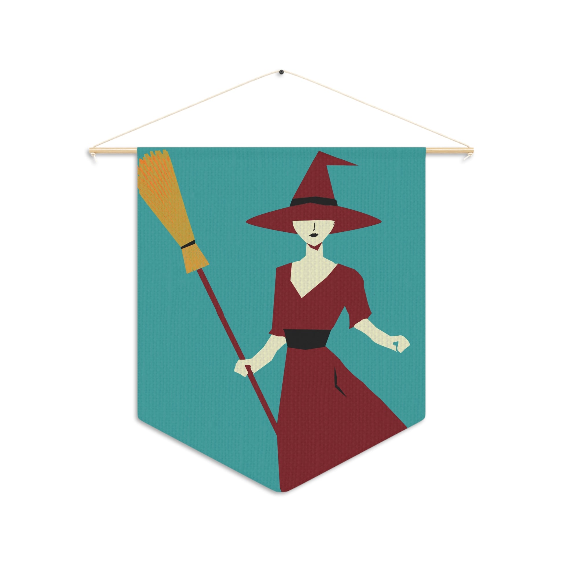 Midwest Mod Witch and Broom Pennant Banner - Halloween Decor, Wall Hanging, Boo Decoration, Party Accessory, Gift Idea