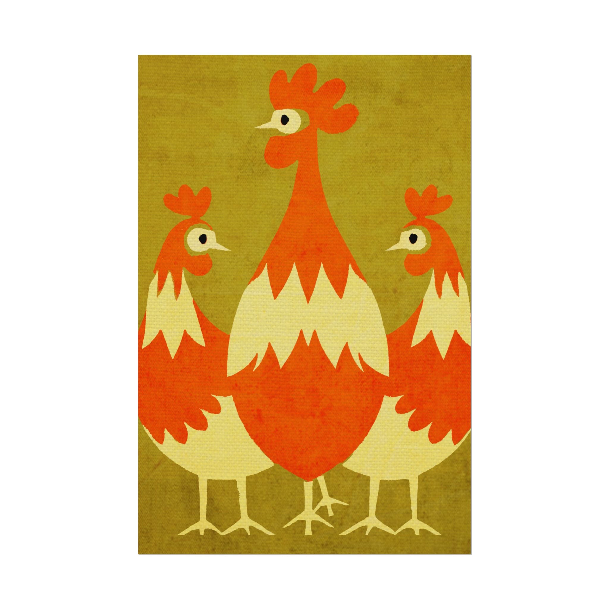 Midwest Modern Pop Art Chicken Trio Print Rolled Poster | Farmhouse Wall Art, Rustic Decor, Animal Print, Kitchen Decor, Gift For Chicken Lovers