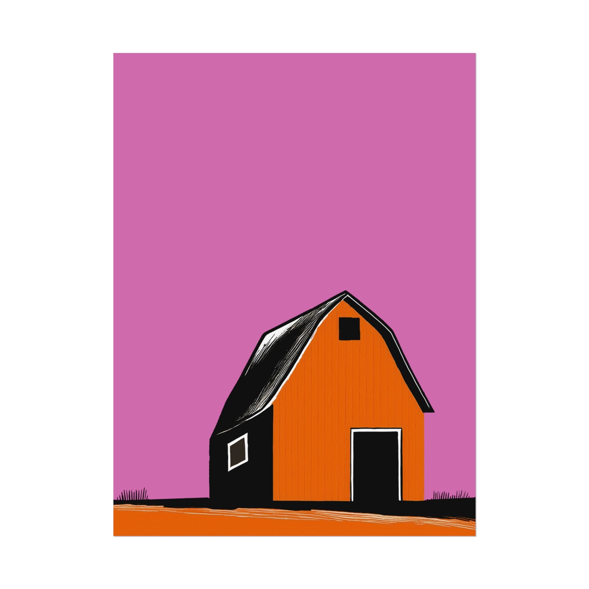 Midwest Modern Prairie Orange Barn Landscape Rolled Poster | Wall Art, Midwest Mod, Prairie, Landscape, Barn