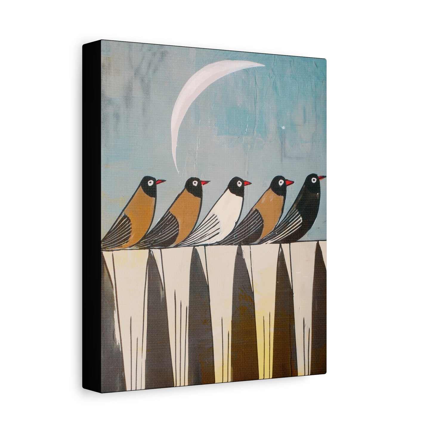 Midwest Modern Birds on a Fence Art Print - Matte Canvas, Stretched, 1.25"