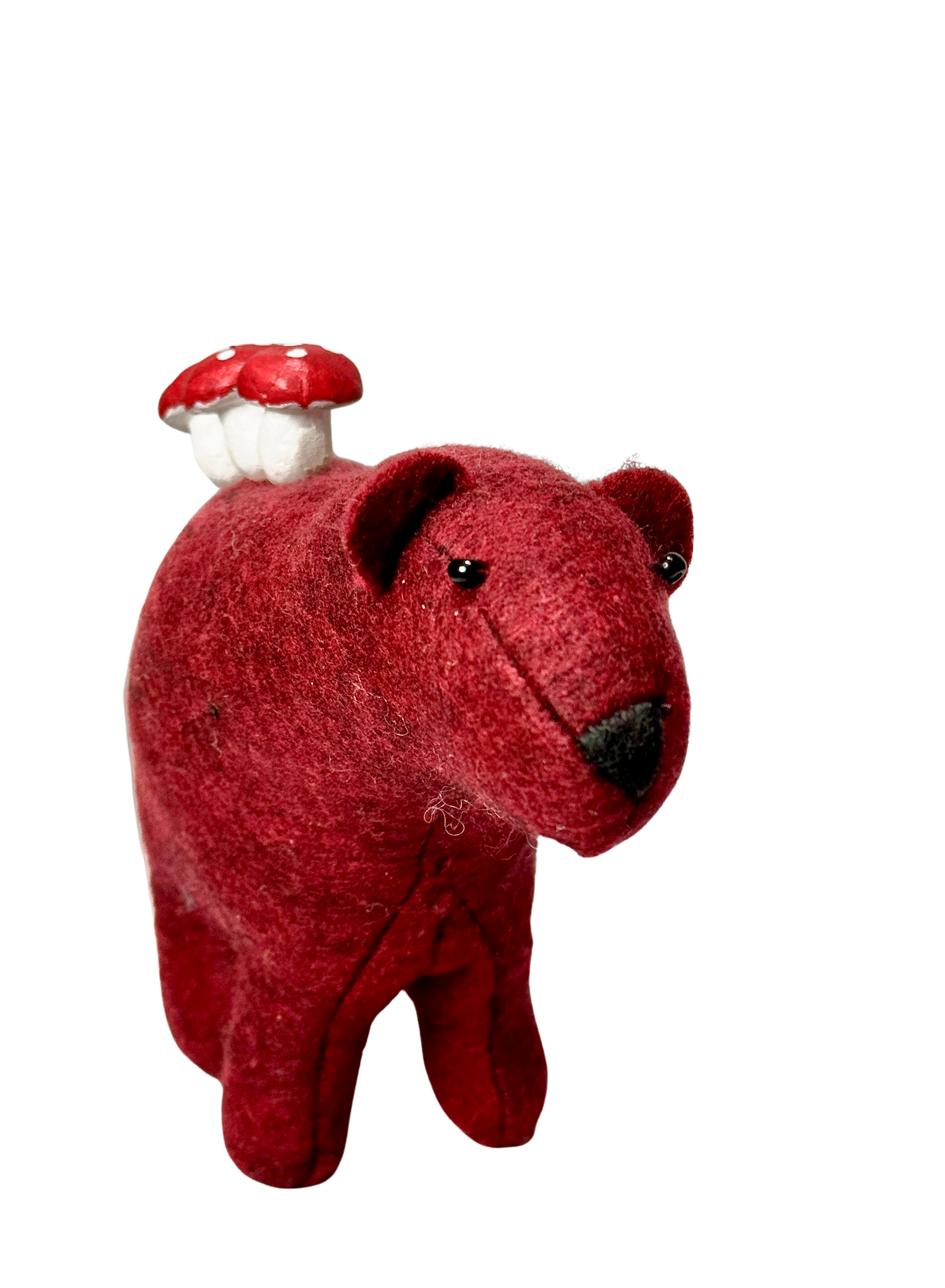Folk Art Soft Sculpture Free Standing Bear  - Mushroom Lover- One of a Kind  - Woodland Collection