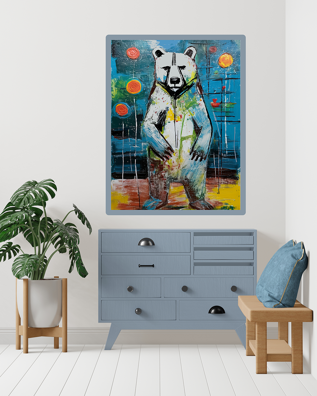 Midwest MCM Inspired Grizzly Bear Collaborative Abstract Modern Art Print Number Two - Matte Canvas, Stretched, 1.25"