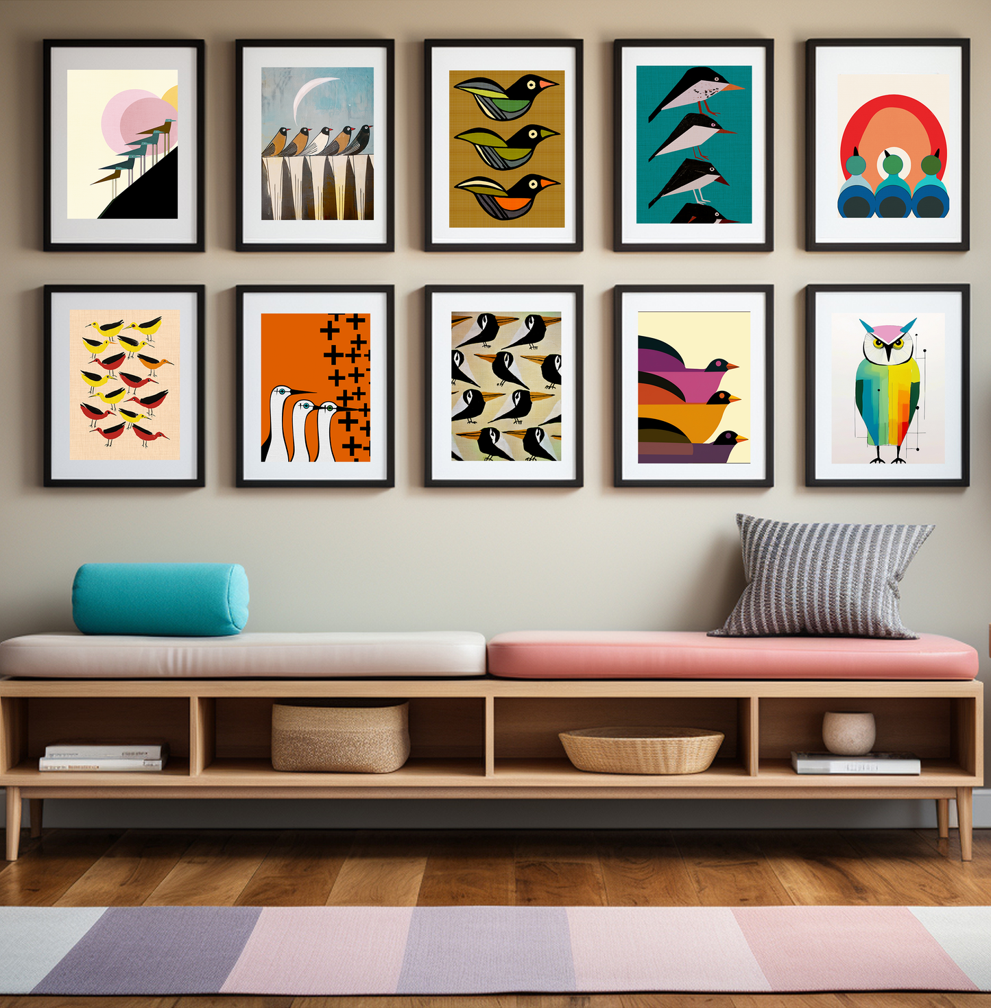 Midwest Modern Flying Birds Art Print - Matte Canvas, Stretched, 1.25"