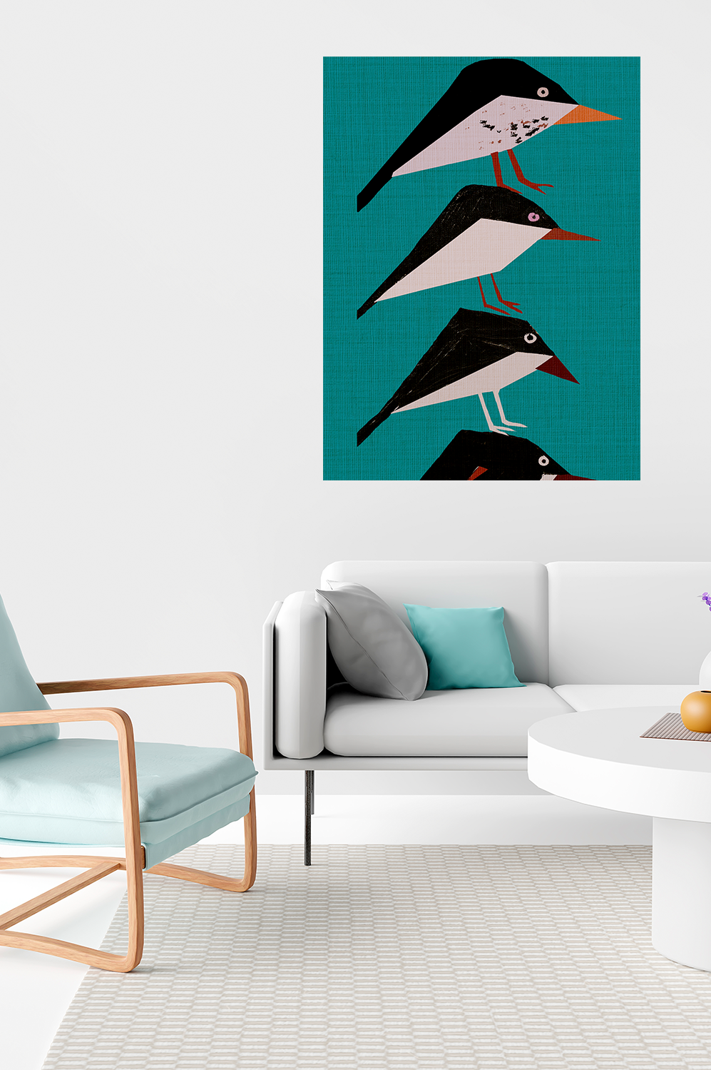 Midwest Modern Retro Stack of Birds In Turquoise Art Print - Matte Canvas, Stretched, 1.25"