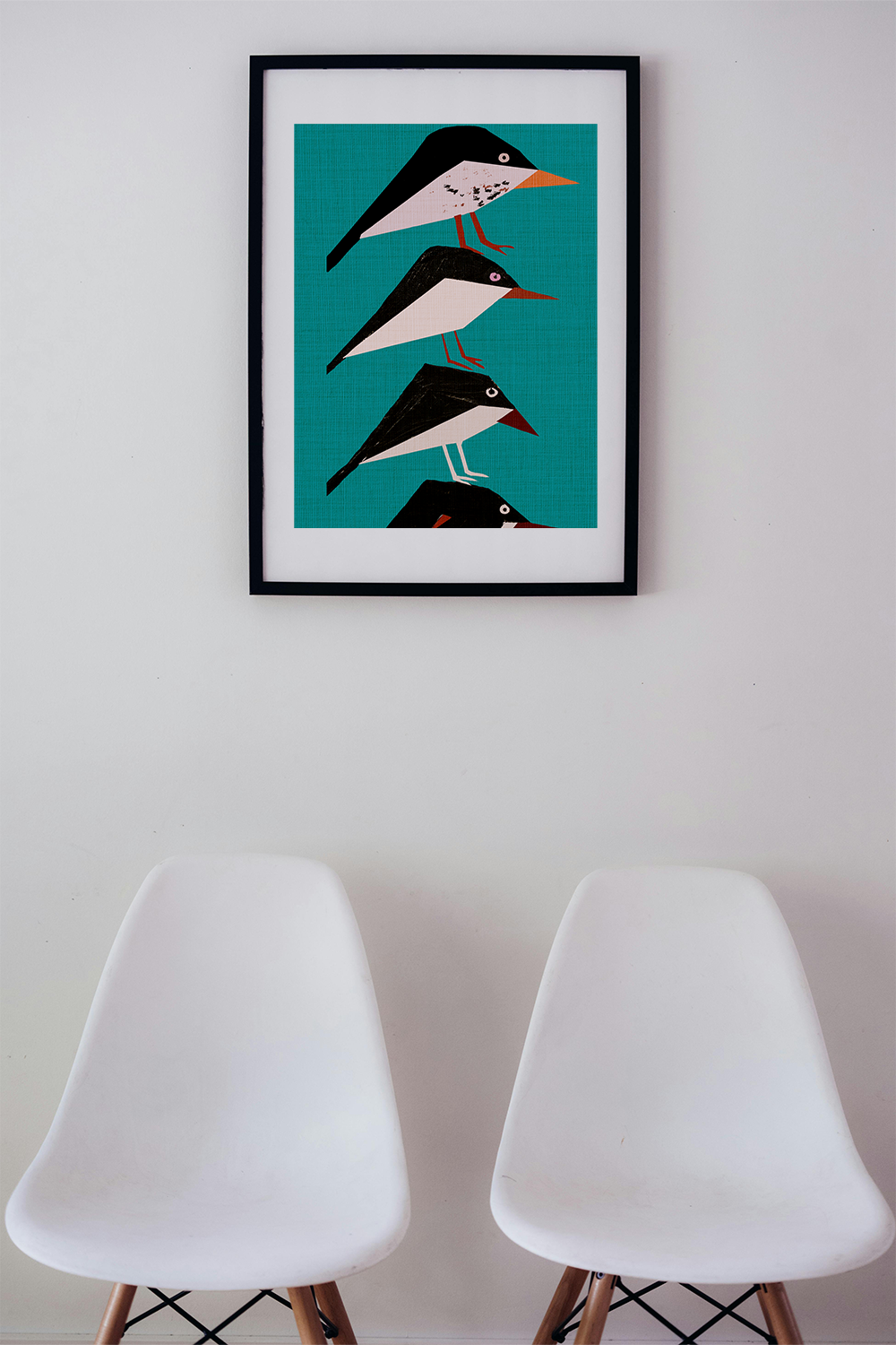 Midwest Modern Retro Stack of Birds In Turquoise Art Print - Matte Canvas, Stretched, 1.25"