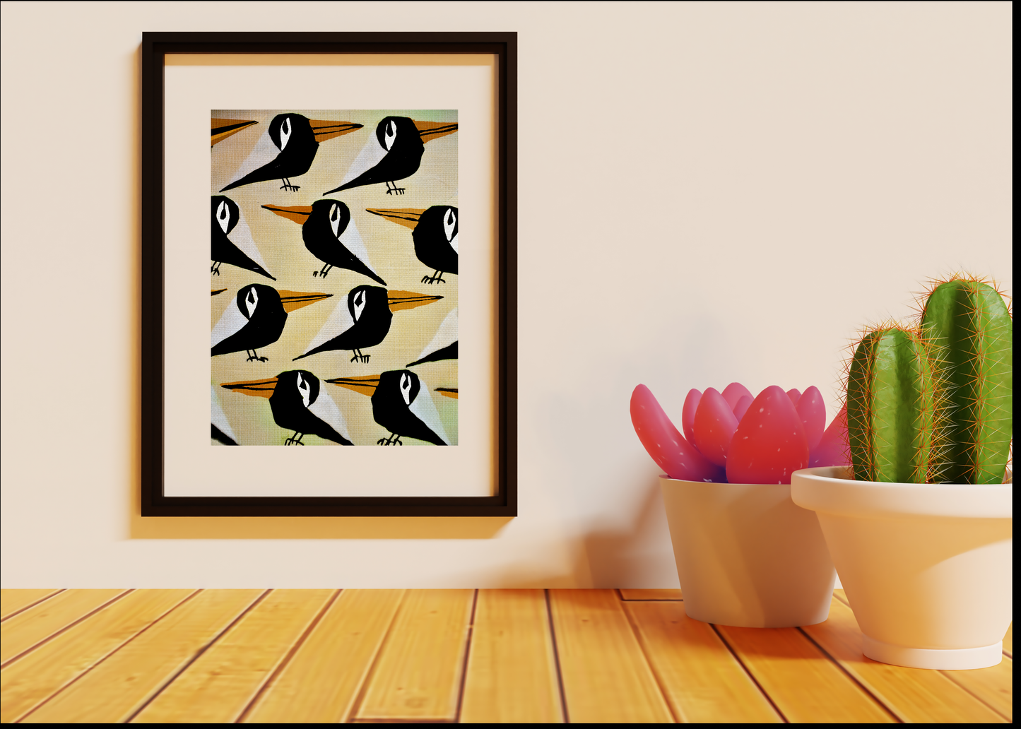 Midwest Modern Black and White Retro Bird Art Print - Matte Canvas, Stretched, 1.25"