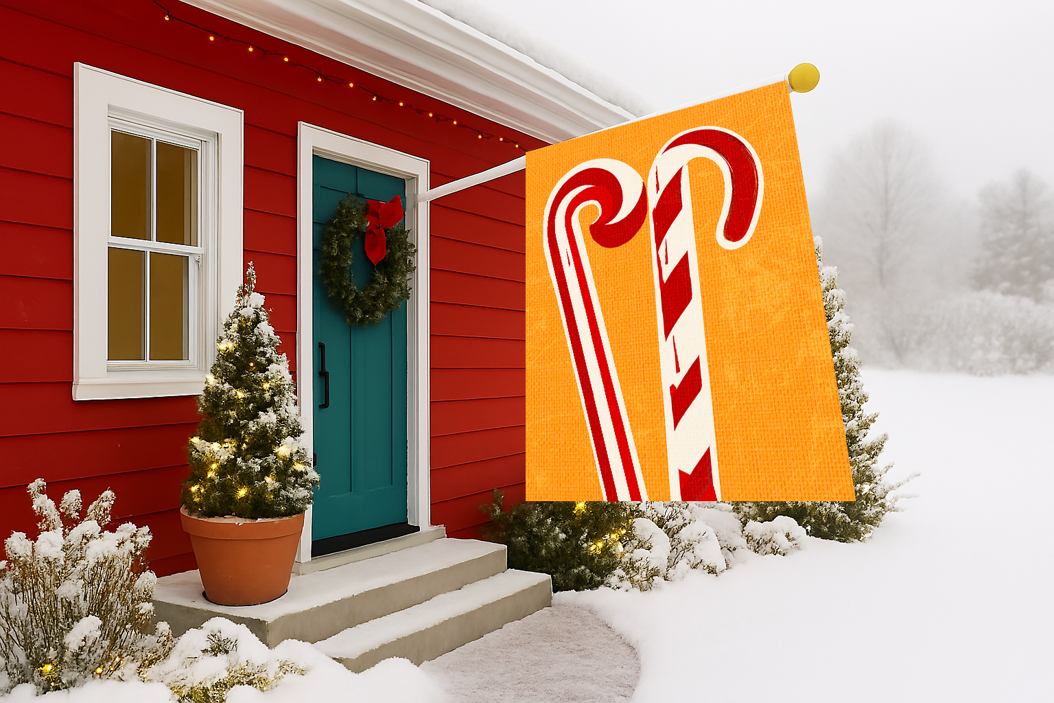 Seasonal Christmas Midwest Mod Pop Art Candy Cane Pair Outdoor House Flag Garden Banner