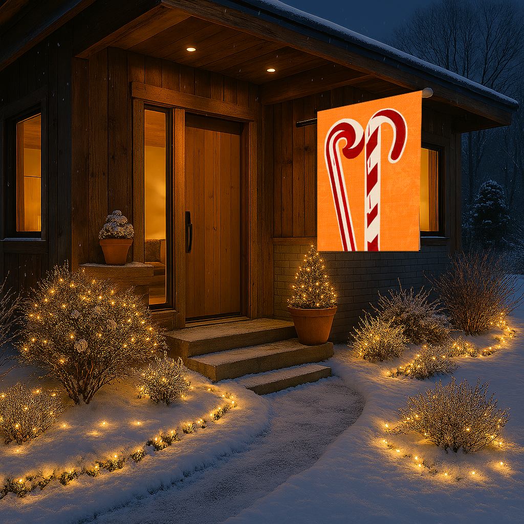 Seasonal Christmas Midwest Mod Pop Art Candy Cane Pair Outdoor House Flag Garden Banner