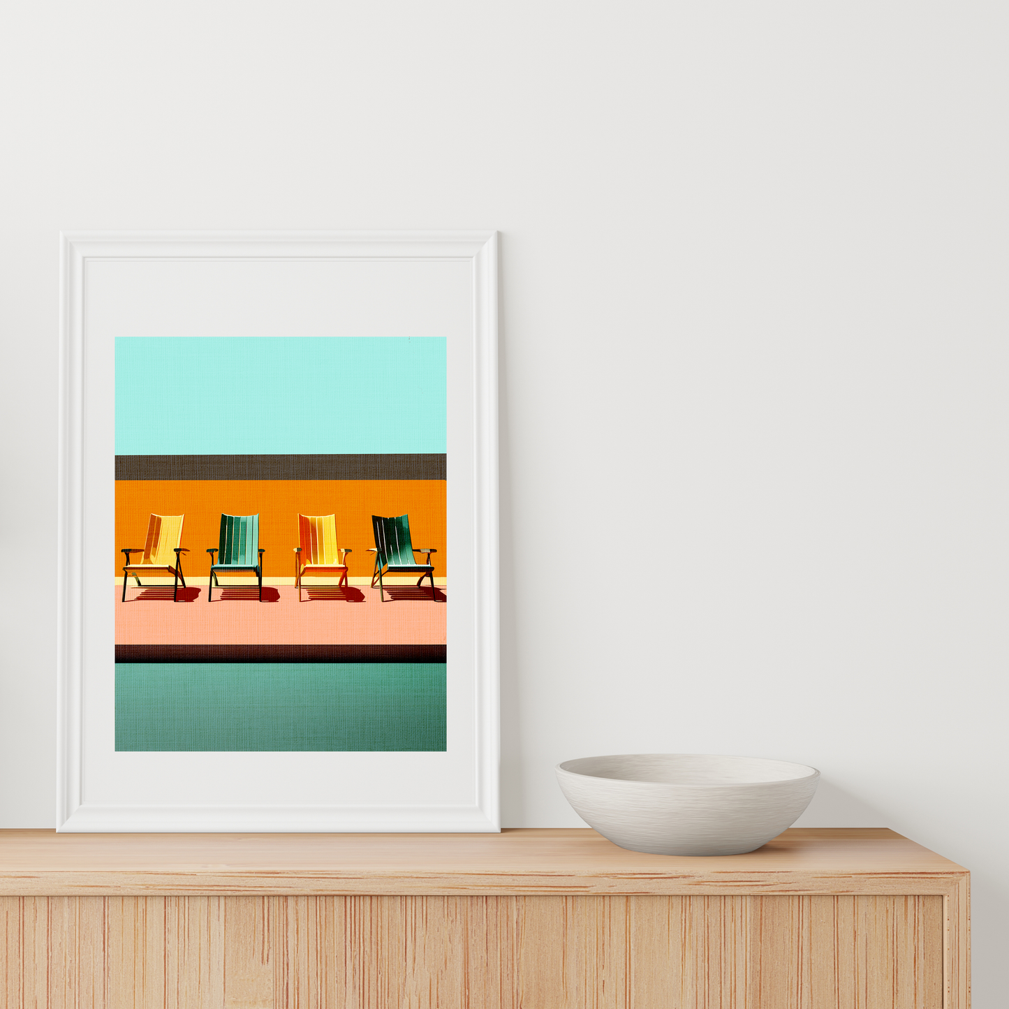 Midwest Modern Summer Vacation Pool Beach Chairs Art Print - Matte Canvas, Stretched, 1.25"