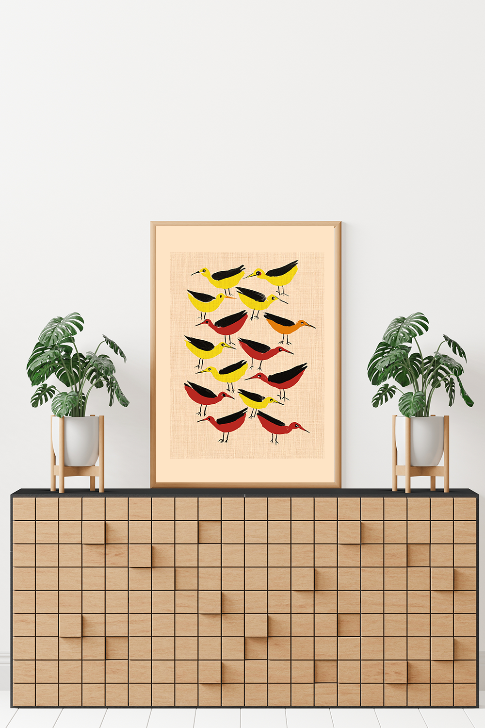 Midwest Modern Retro Bird Cluster Art Print - Matte Canvas, Stretched, 1.25"