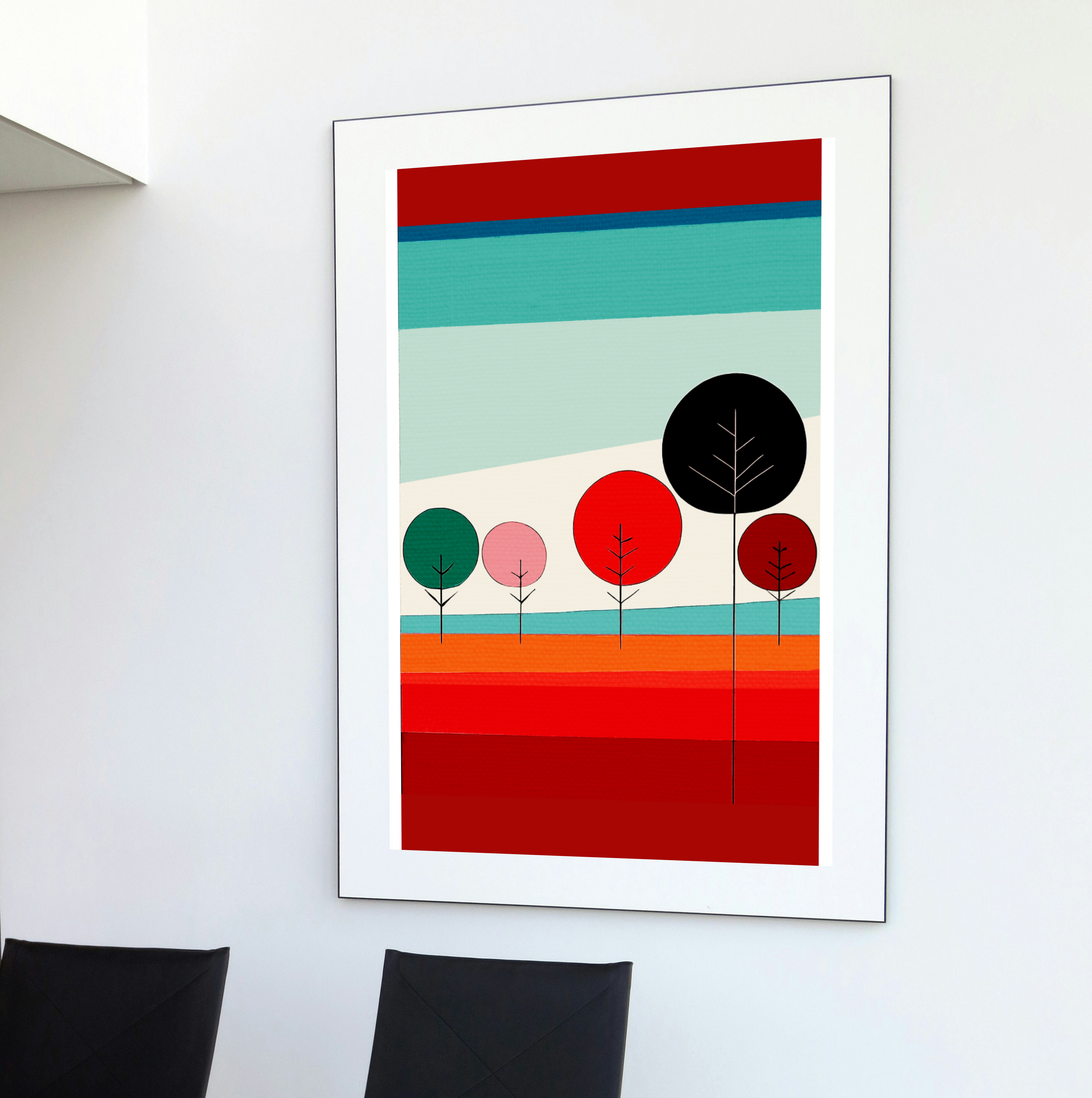 Colorful Striped Landscape with Trees - Matte Canvas, Stretched, 1.25"