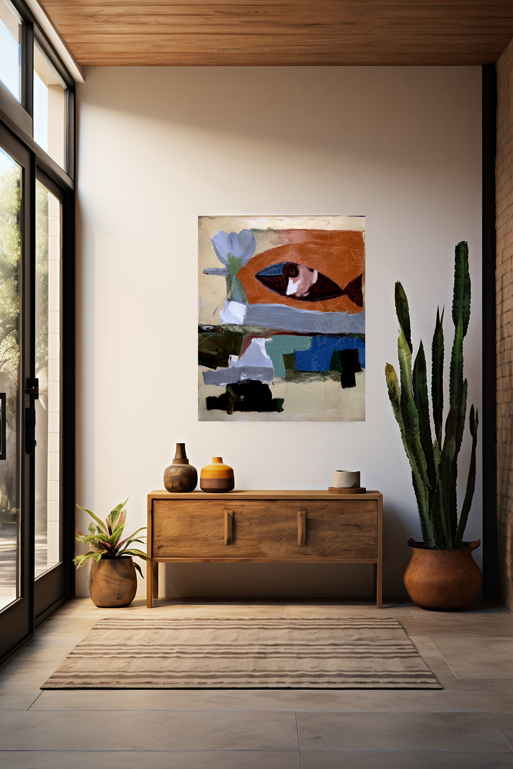 Midwest Mod MCM Inspired Fish Art Print  - Matte Canvas, Stretched, 1.25"