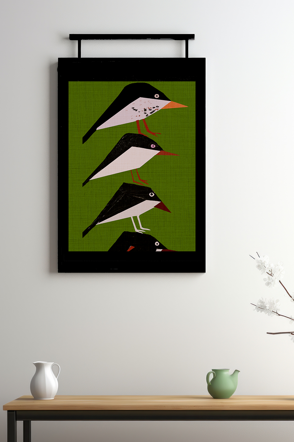 Midwest Modern Retro Stack of Birds In Green Art Print - Matte Canvas, Stretched, 1.25"