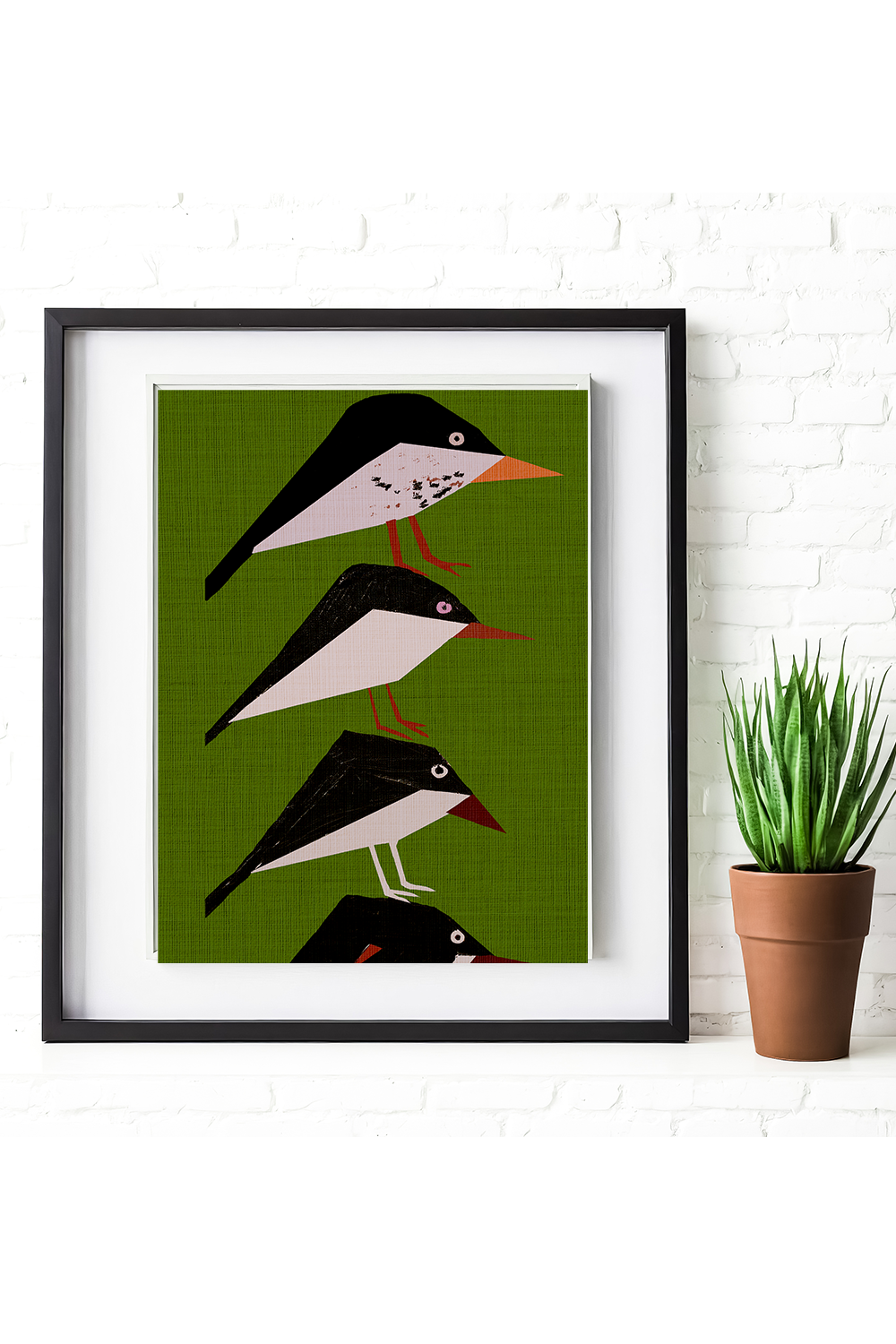 Midwest Modern Retro Stack of Birds In Green Art Print - Matte Canvas, Stretched, 1.25"